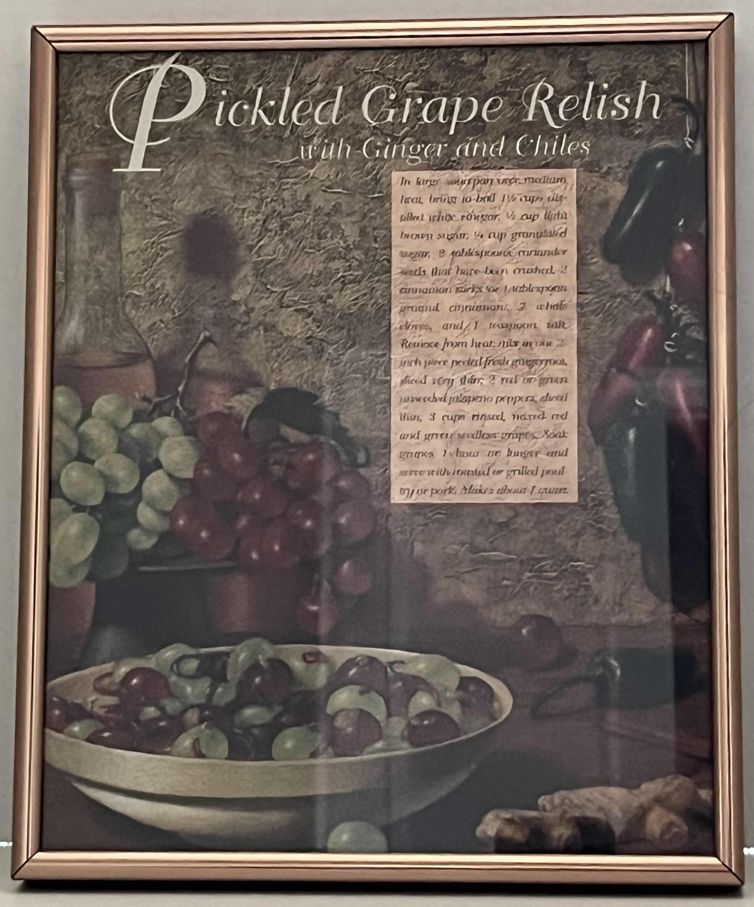 Photo 1 of CREAM-FILLED APRICOTS, & PICKLED GRAPE RELISH RECIPE ART BY VINCENT MCINDOE W CUSTOM HEAVY DUTY FRAME (2) 9” X 11”