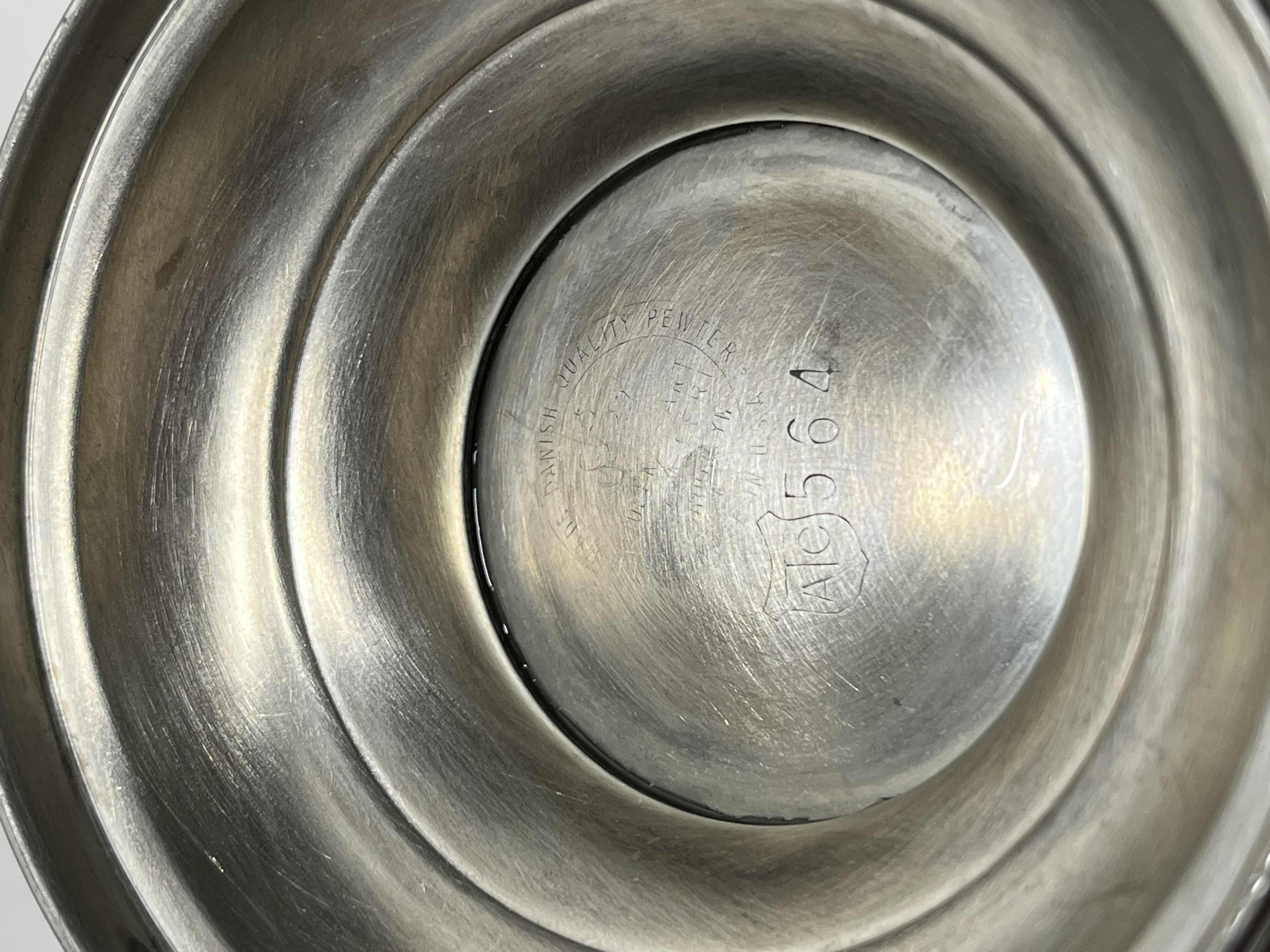 Photo 1 of HOLLAND PEWTER TEA CUPS (2) W PEWTER CANDY DISH 7” X 3.25”