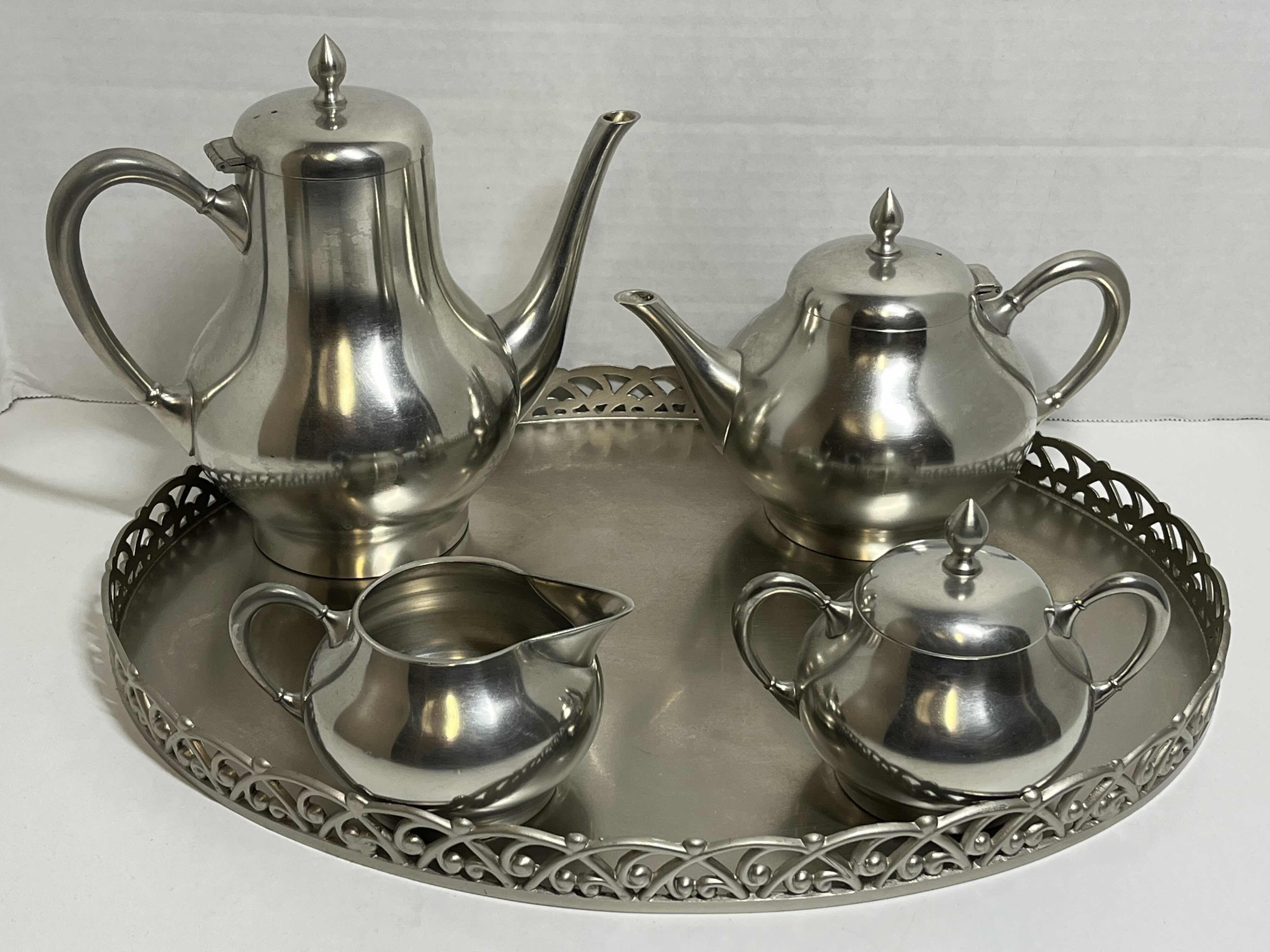 Photo 1 of   METAWA HOLLAND 5PC PEWTER TEA/COFFEE SERVING SET