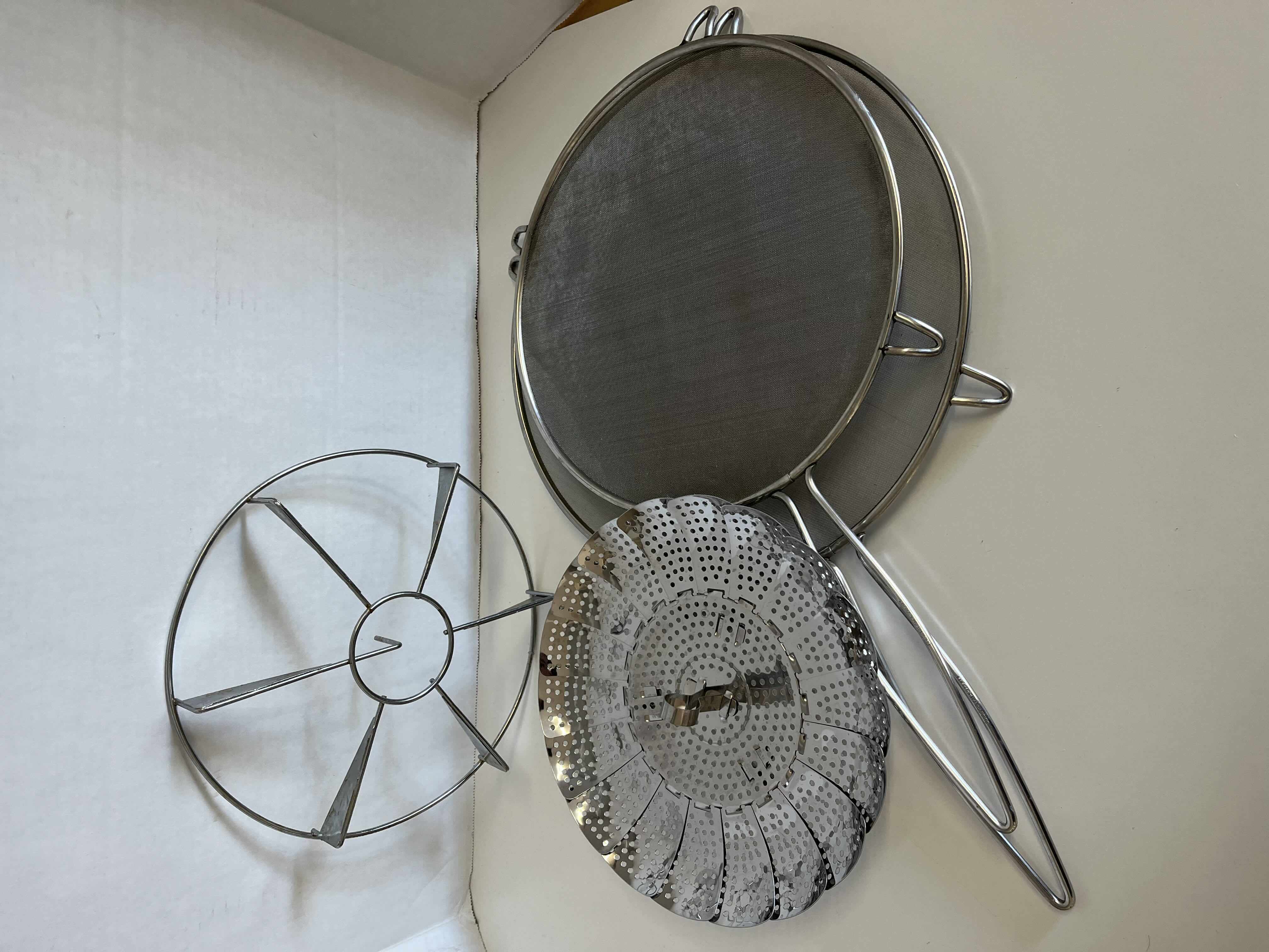 Photo 1 of CUISIPRO MESH STRAINER (2) 11”,13” W COLANDER 10” &  POT/PAN COOLING RACK