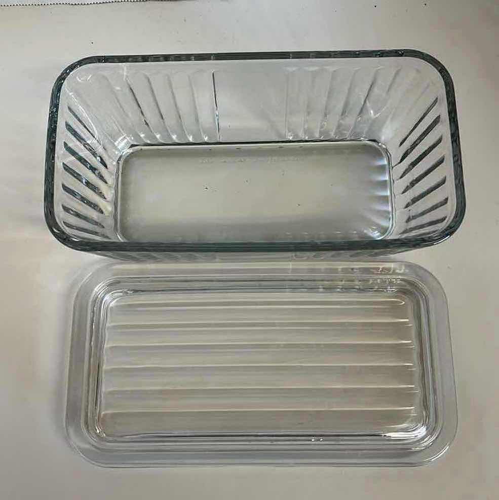 Photo 1 of ANCHOR HOCKING RECTANGLE 1932 GLASS REFRIGERATOR FOOD STORAGE DISH W LID 8.75” X 4.5” H3.5”
