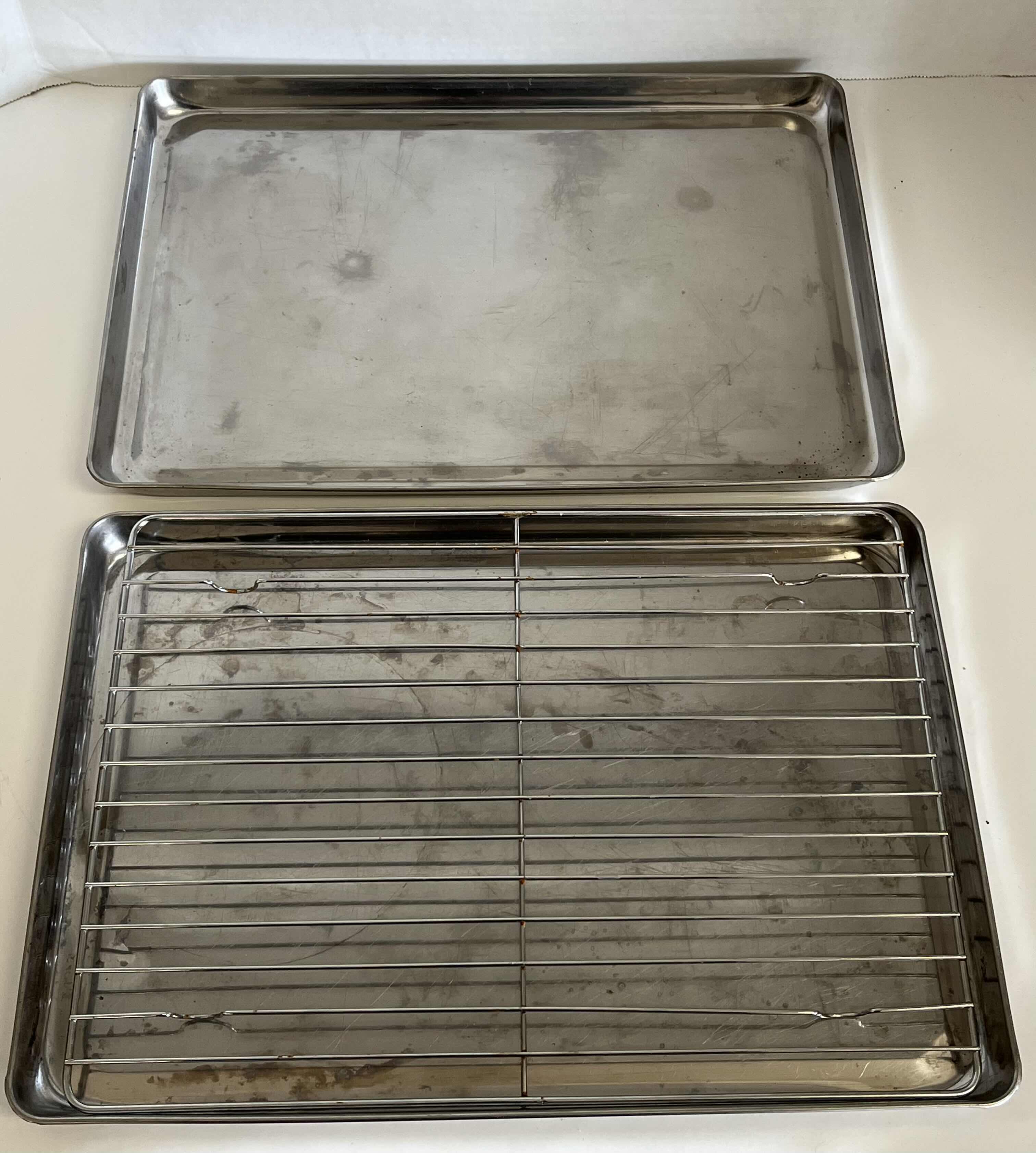 Photo 2 of BAKING SHEET PANS 16” X 11” H1” (2) W RESTING RACK & SILPAT NON-STICK PAN LINER