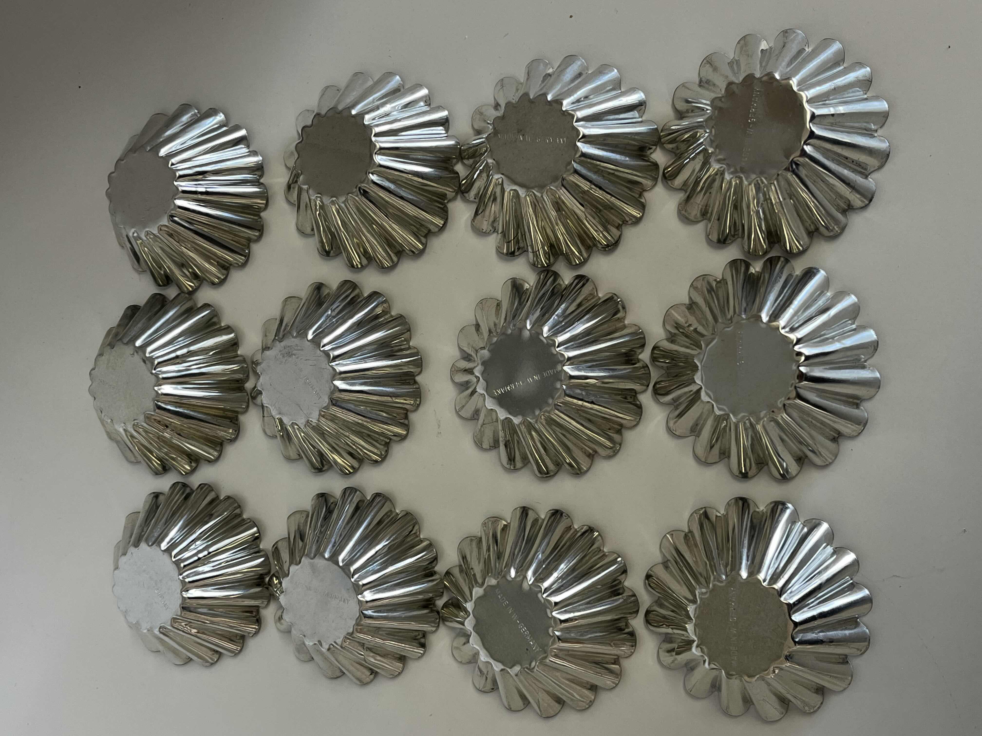 Photo 1 of GERMAN ALUMINUM JELLO MOLD MINI TART BAKING TINS (12) 4” X 1.5”