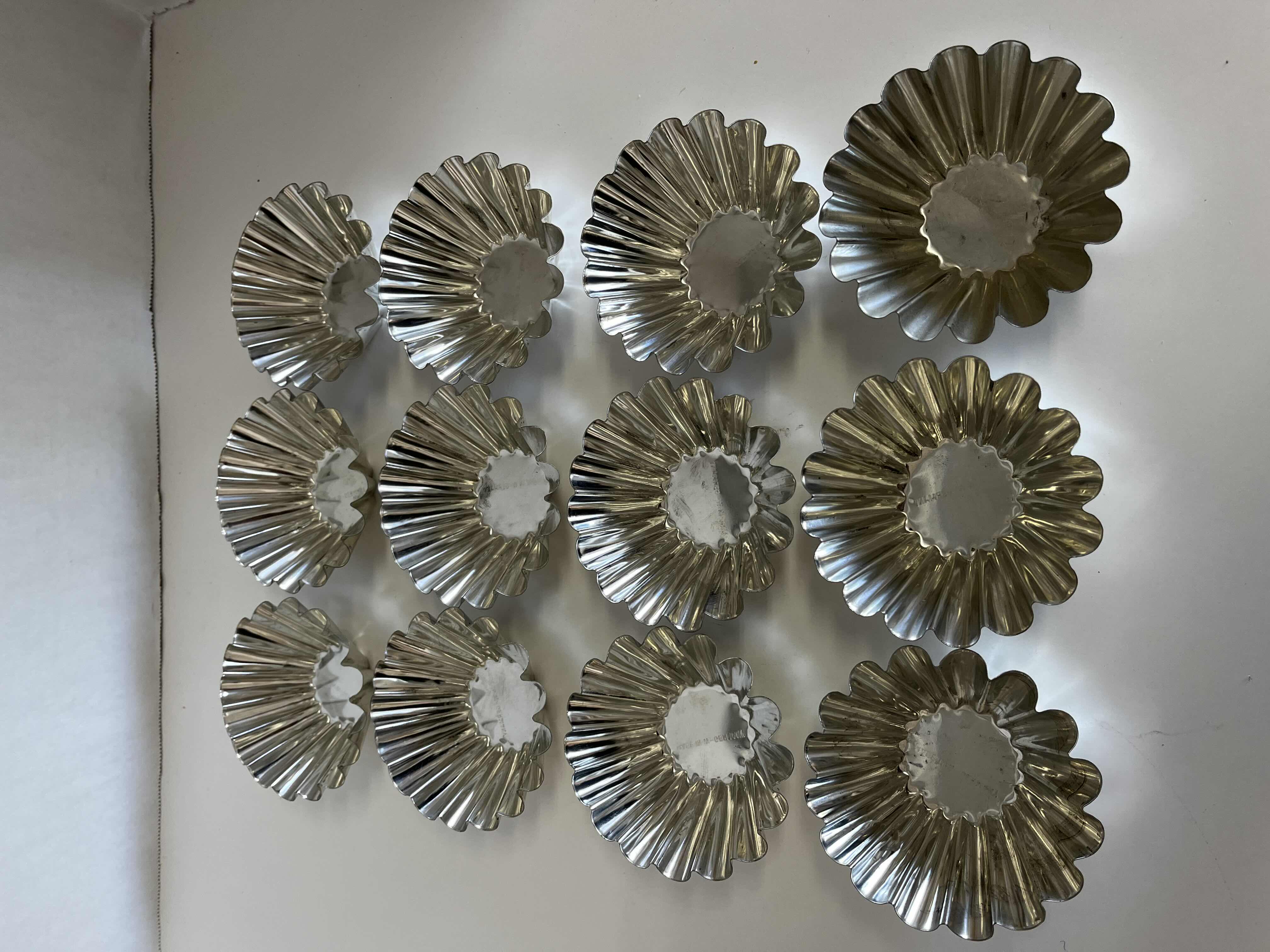Photo 1 of GERMAN ALUMINUM JELLO MOLD MINI TART BAKING TINS (12) 4” X 1.5”