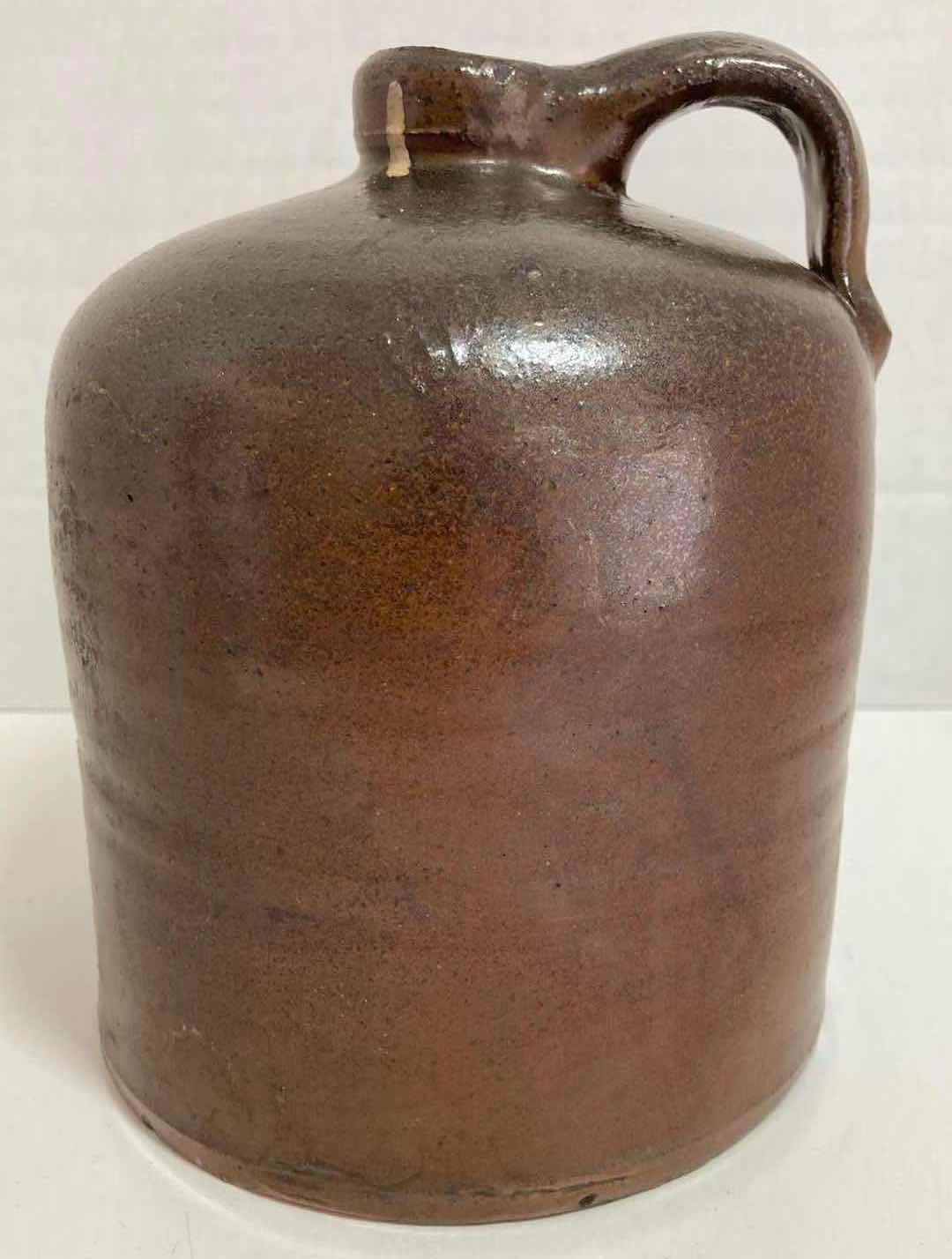 Photo 1 of ANTIQUE BROWN STONEWARE WHISKEY JUG 6” X H7.5”