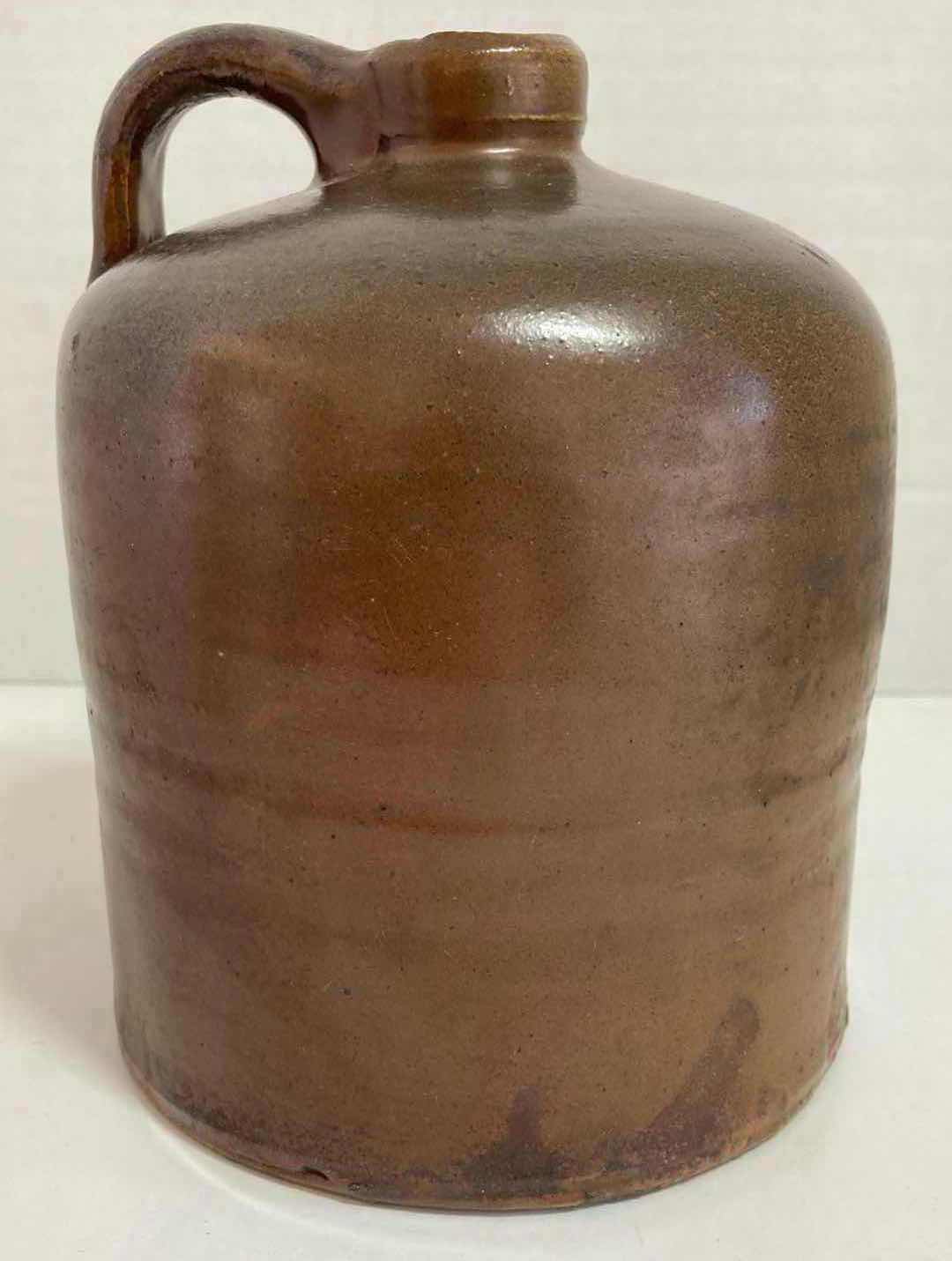Photo 1 of ANTIQUE BROWN STONEWARE WHISKEY JUG 6” X H7.5”