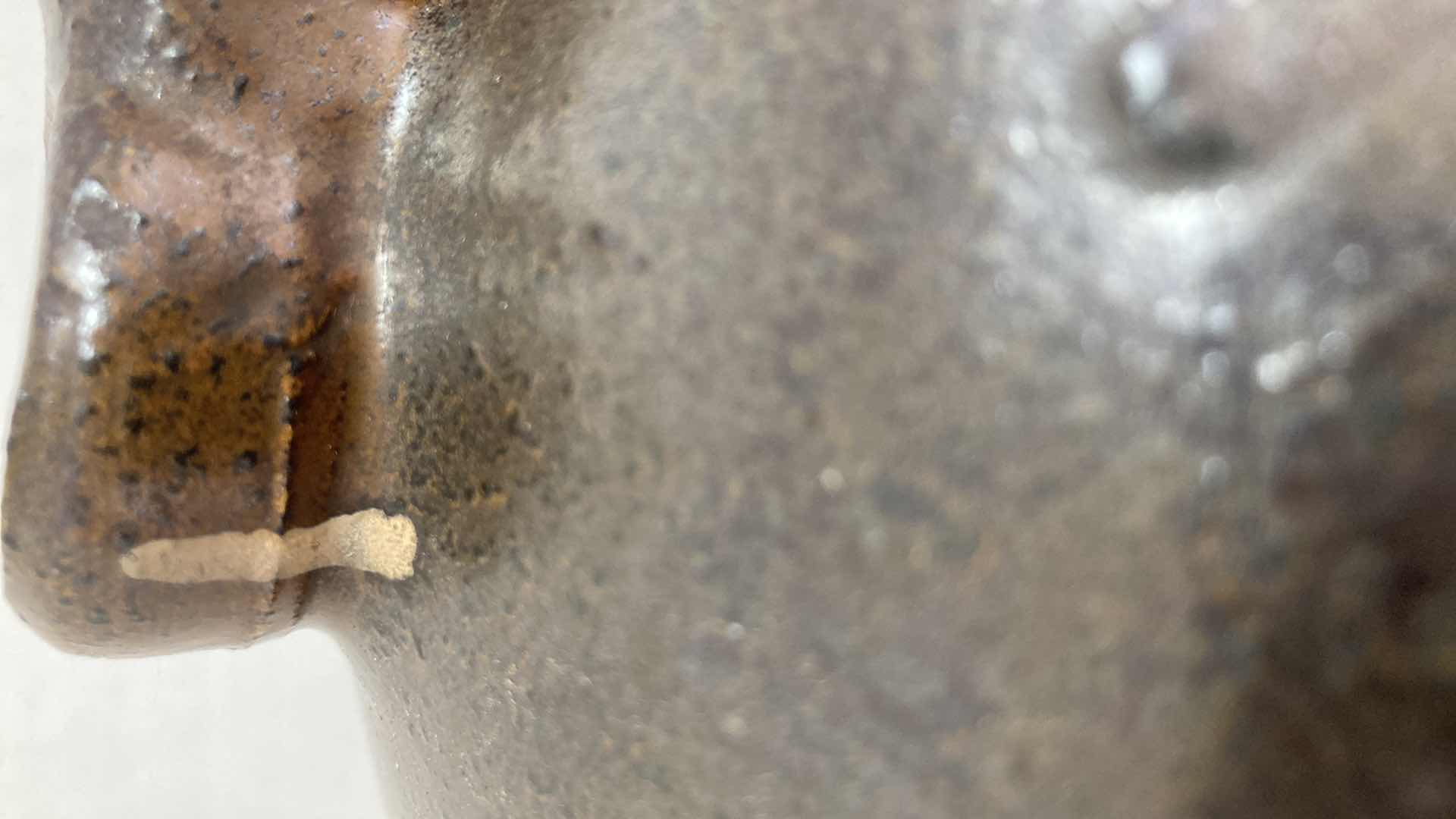 Photo 1 of ANTIQUE BROWN STONEWARE WHISKEY JUG 6” X H7.5”