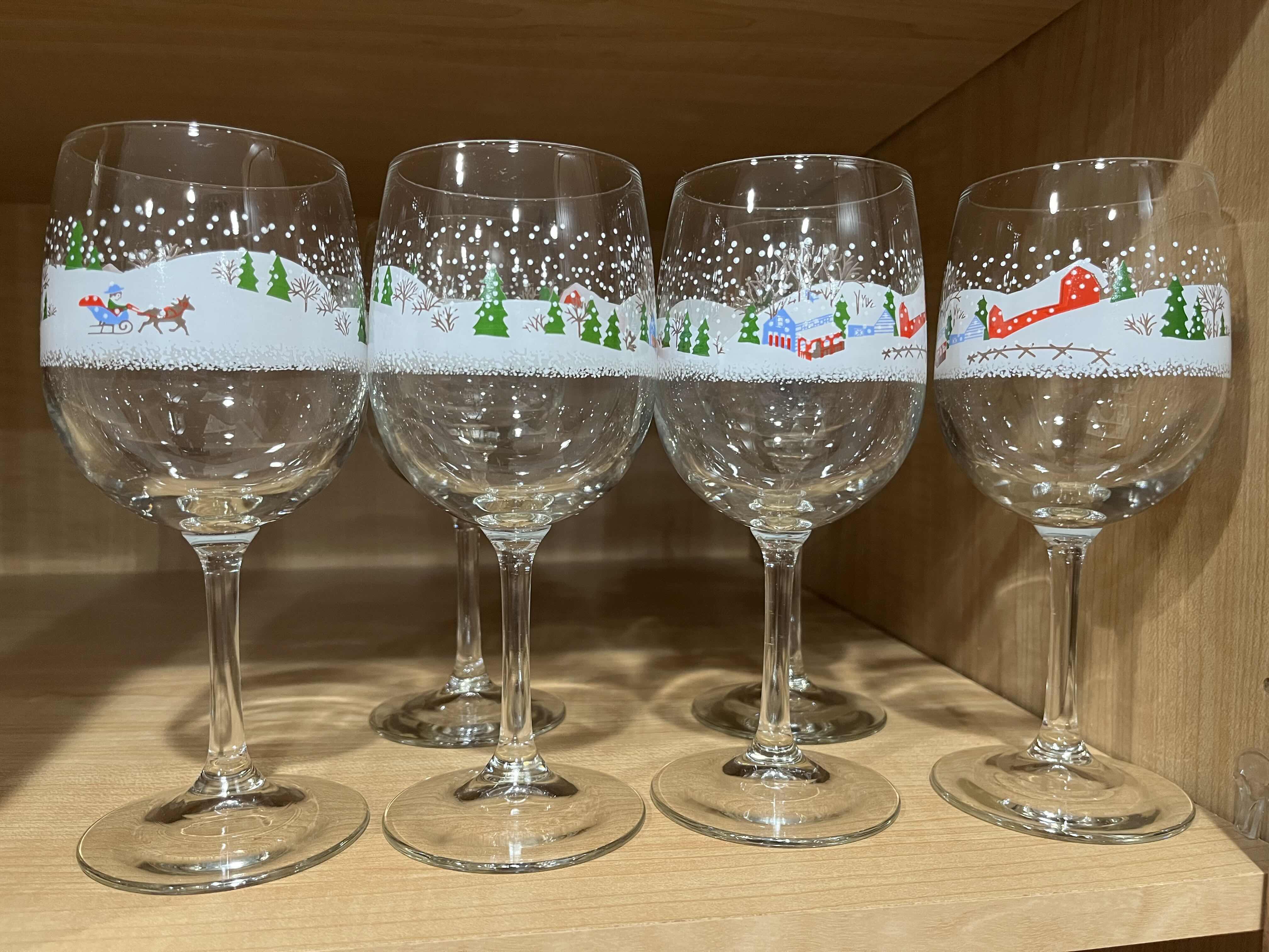 Photo 1 of LENOX SLEIGH RIDE WINE GLASSES (6) H7.5”