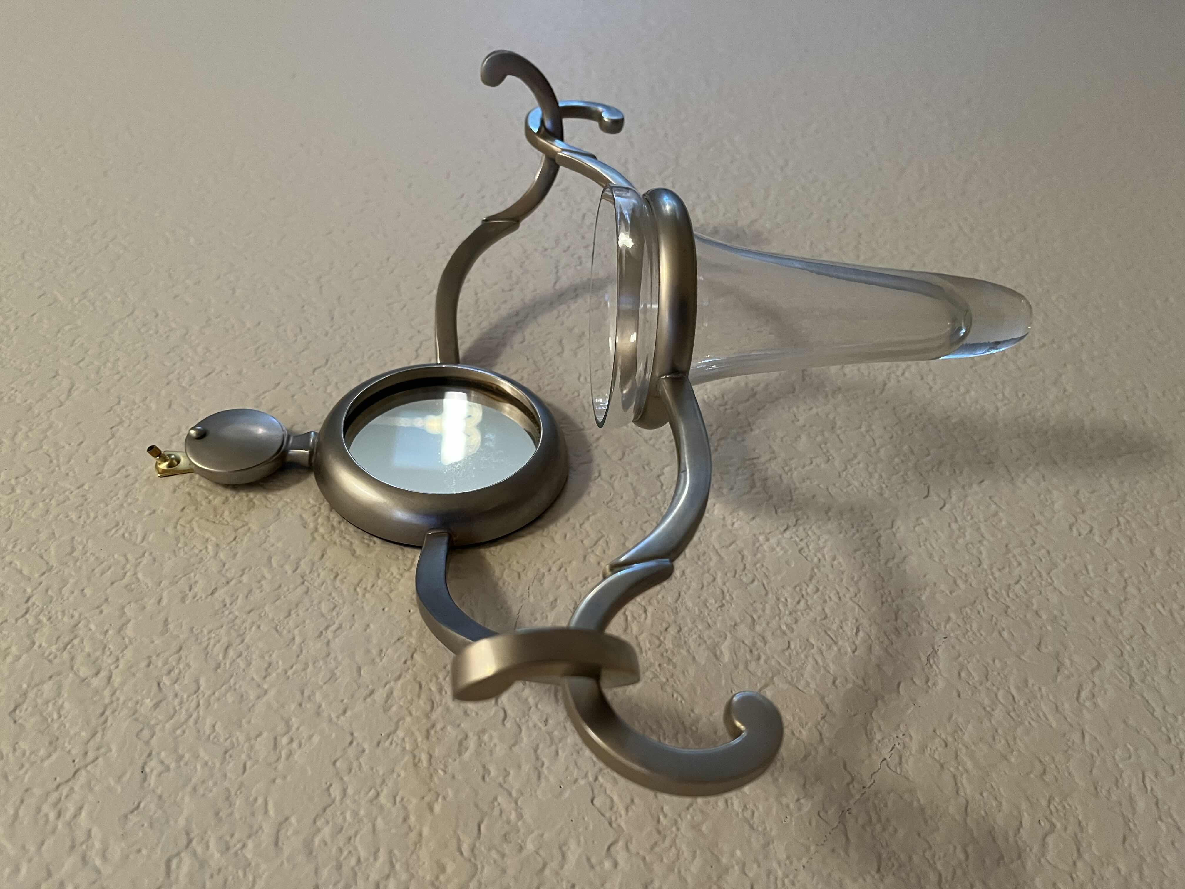 Photo 2 of BRUSHED STEEL FINISH MIRROR W GLASS VASE WALL ART 13” X 4” H11.25”