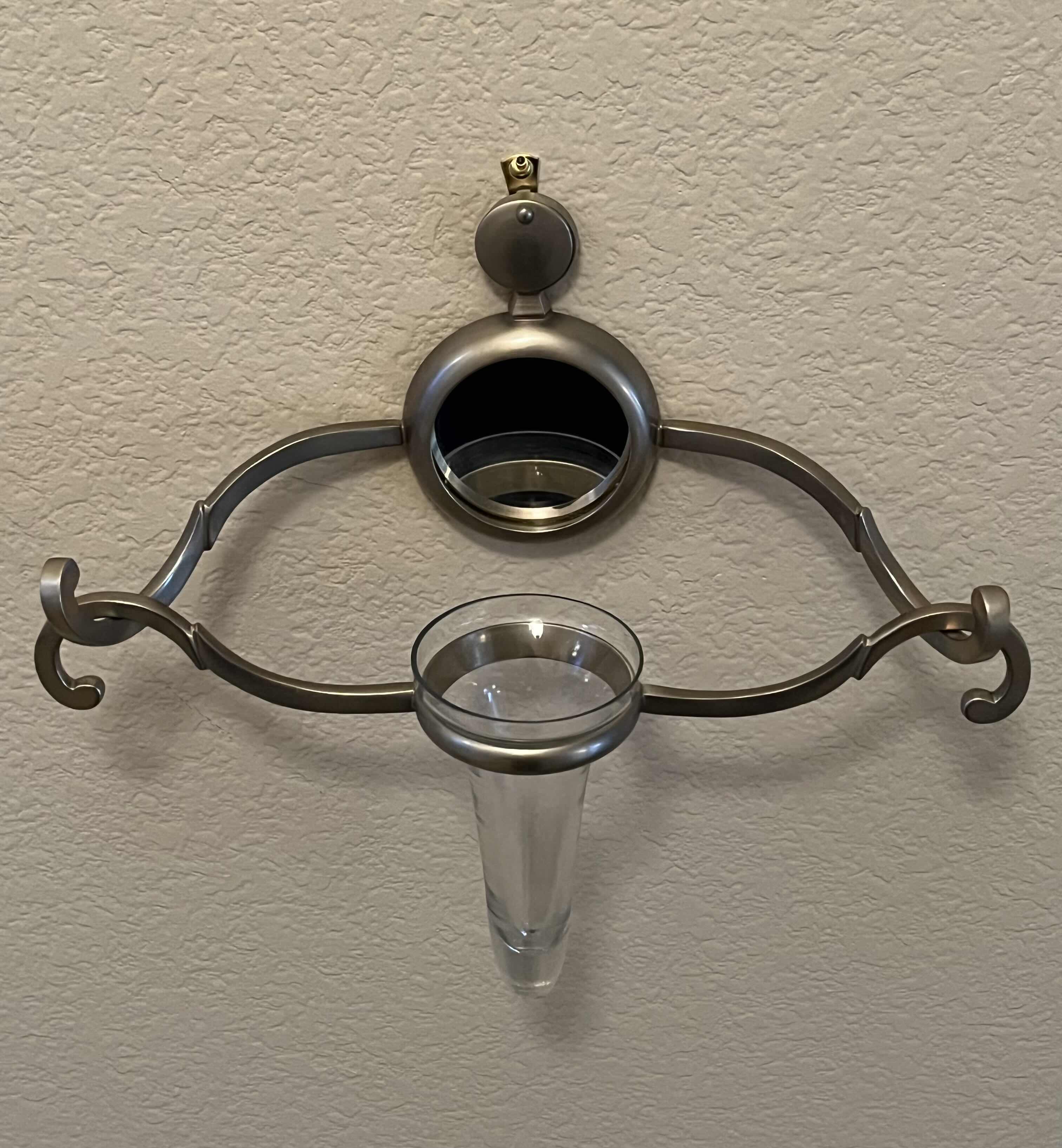 Photo 1 of BRUSHED STEEL FINISH MIRROR W GLASS VASE WALL ART 13” X 4” H11.25”