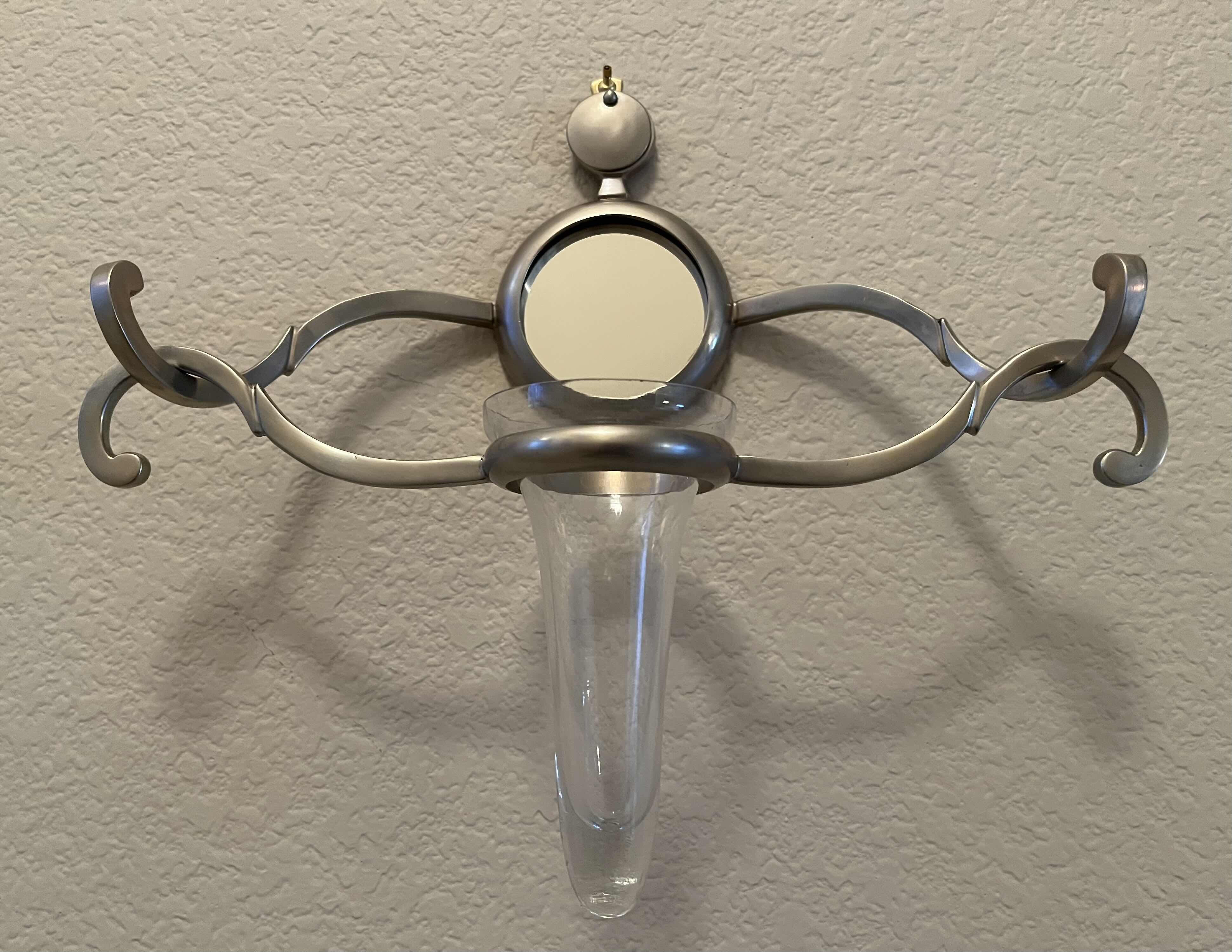 Photo 1 of BRUSHED STEEL FINISH MIRROR W GLASS VASE WALL ART 13” X 4” H11.25”