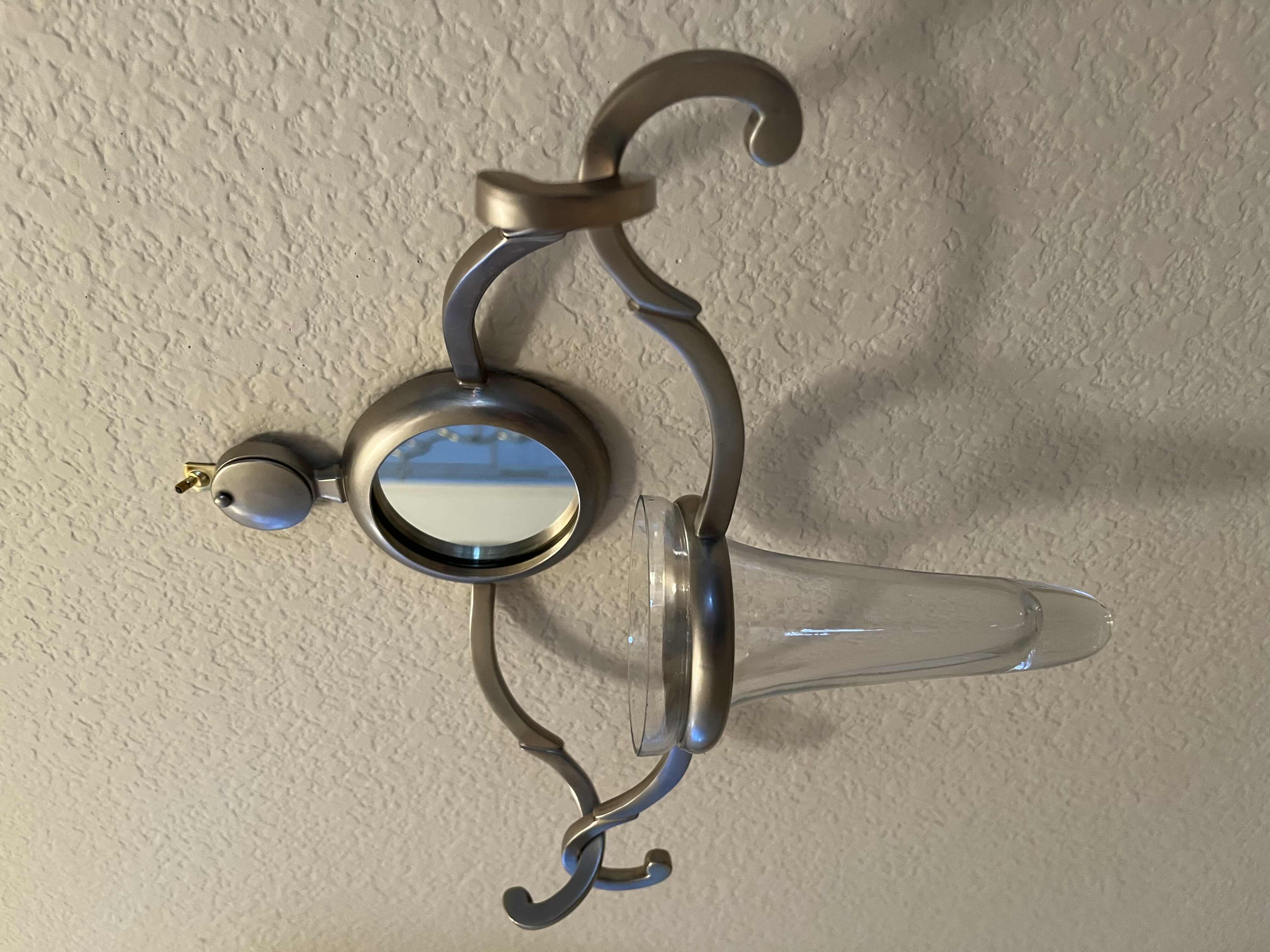 Photo 3 of BRUSHED STEEL FINISH MIRROR W GLASS VASE WALL ART 13” X 4” H11.25”