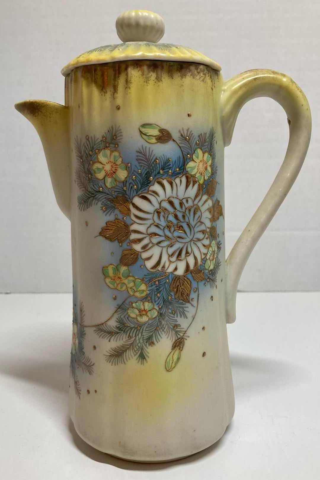 Photo 1 of HAND PAINTED YELLOW/BLUE FLORAL CERAMIC TEA POT H9.25”