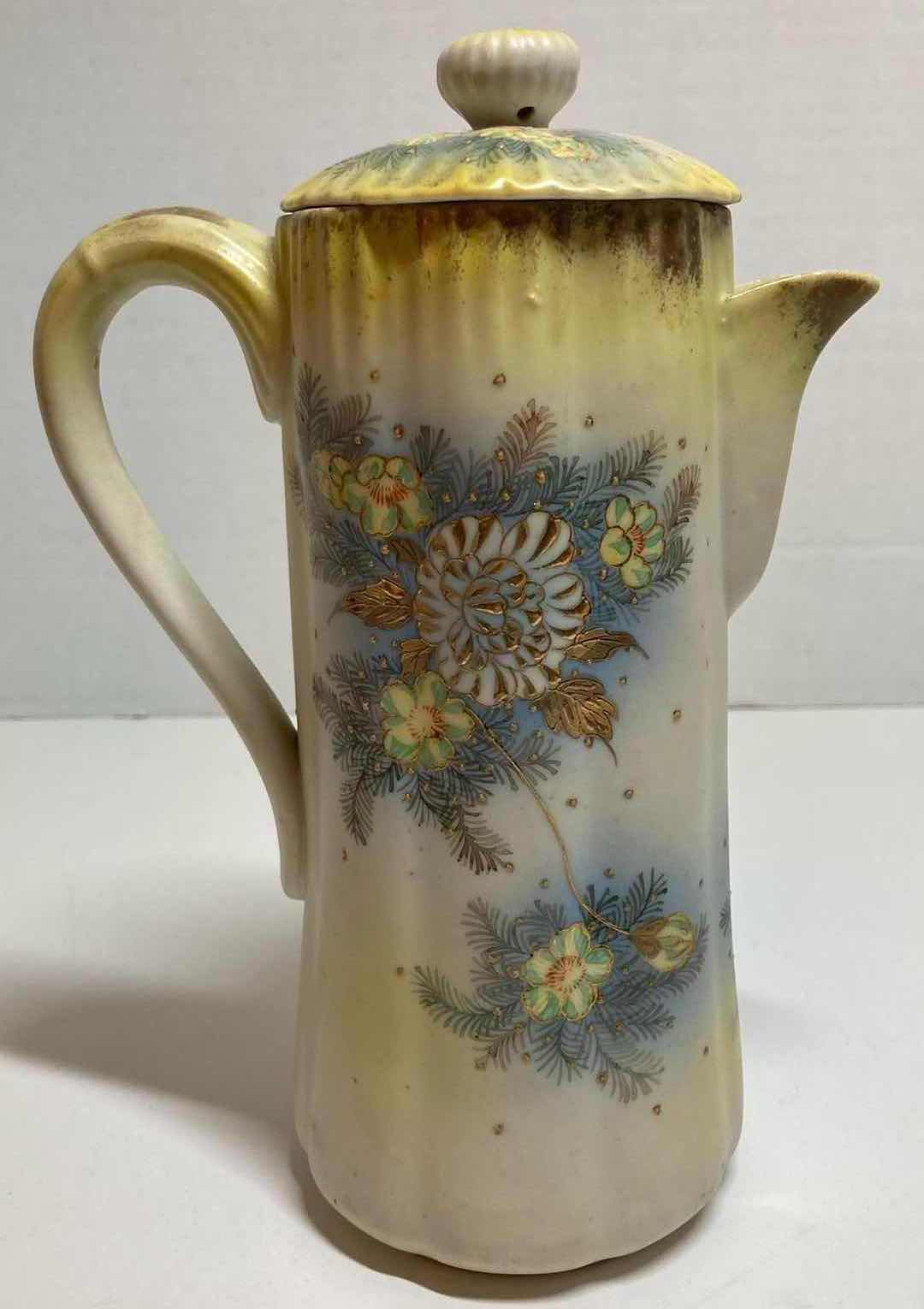 Photo 1 of HAND PAINTED YELLOW/BLUE FLORAL CERAMIC TEA POT H9.25”