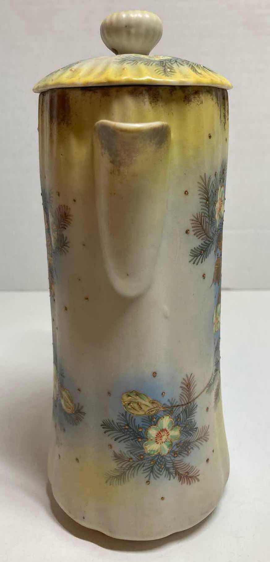 Photo 1 of HAND PAINTED YELLOW/BLUE FLORAL CERAMIC TEA POT H9.25”