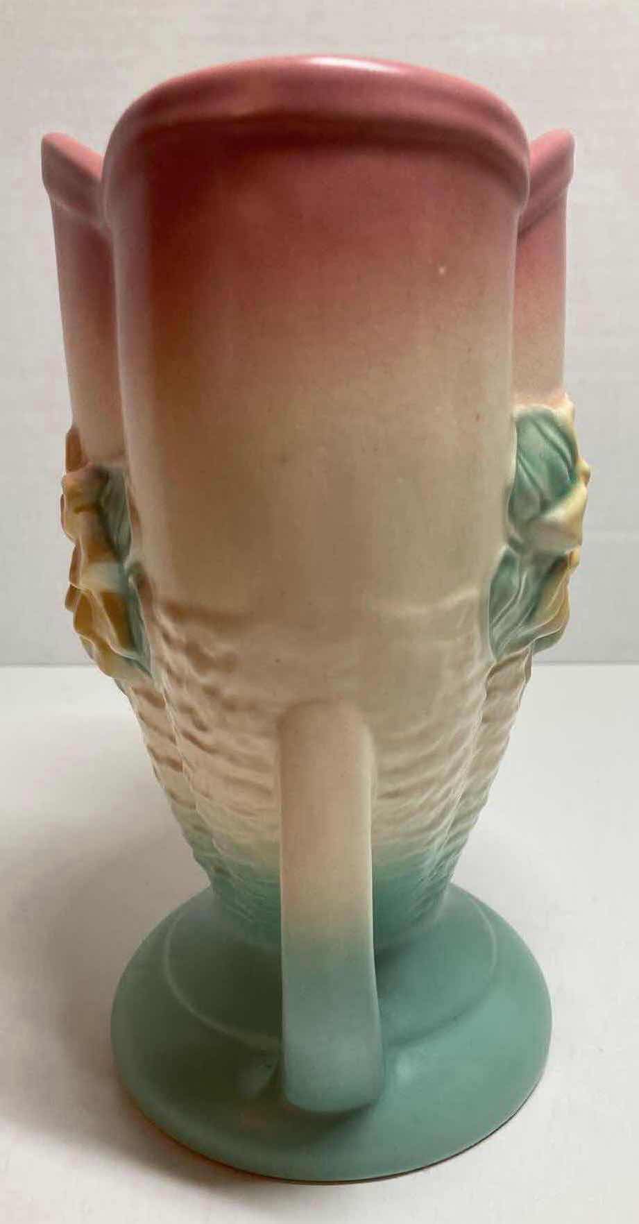 Photo 1 of HULL ART 1940s PINK/GREEN POTTERY WATER LILY VASE 6.5” X 4.75” H9”