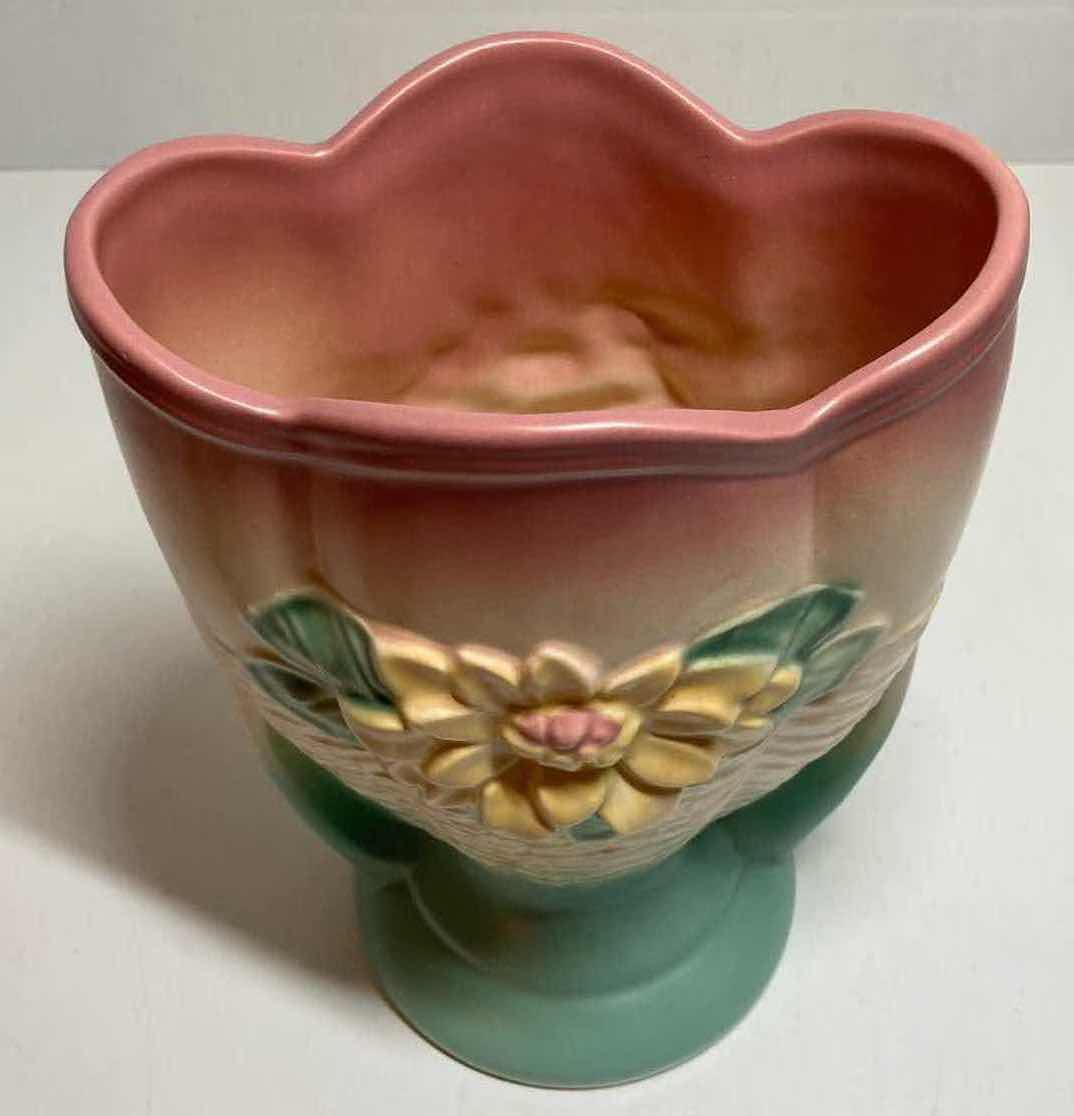 Photo 1 of HULL ART 1940s PINK/GREEN POTTERY WATER LILY VASE 6.5” X 4.75” H9”