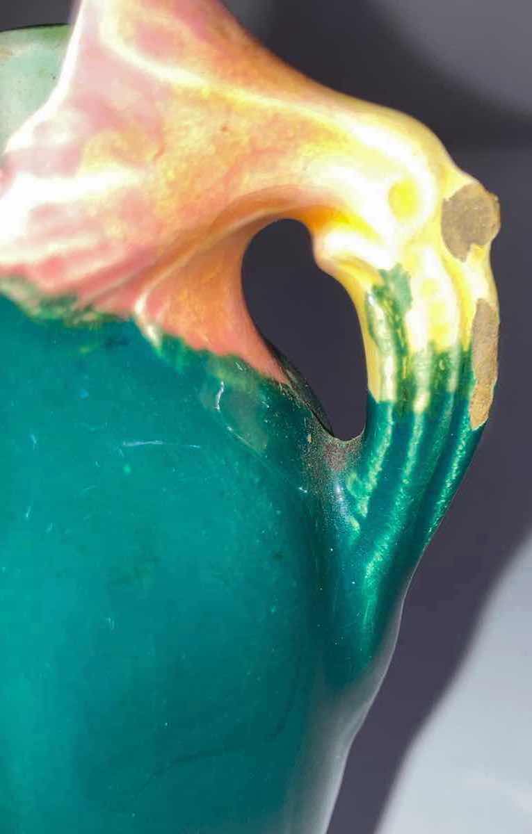 Photo 1 of 1900s MAJOLICA BOY IN SNOW COLORFUL VASE H5.75”