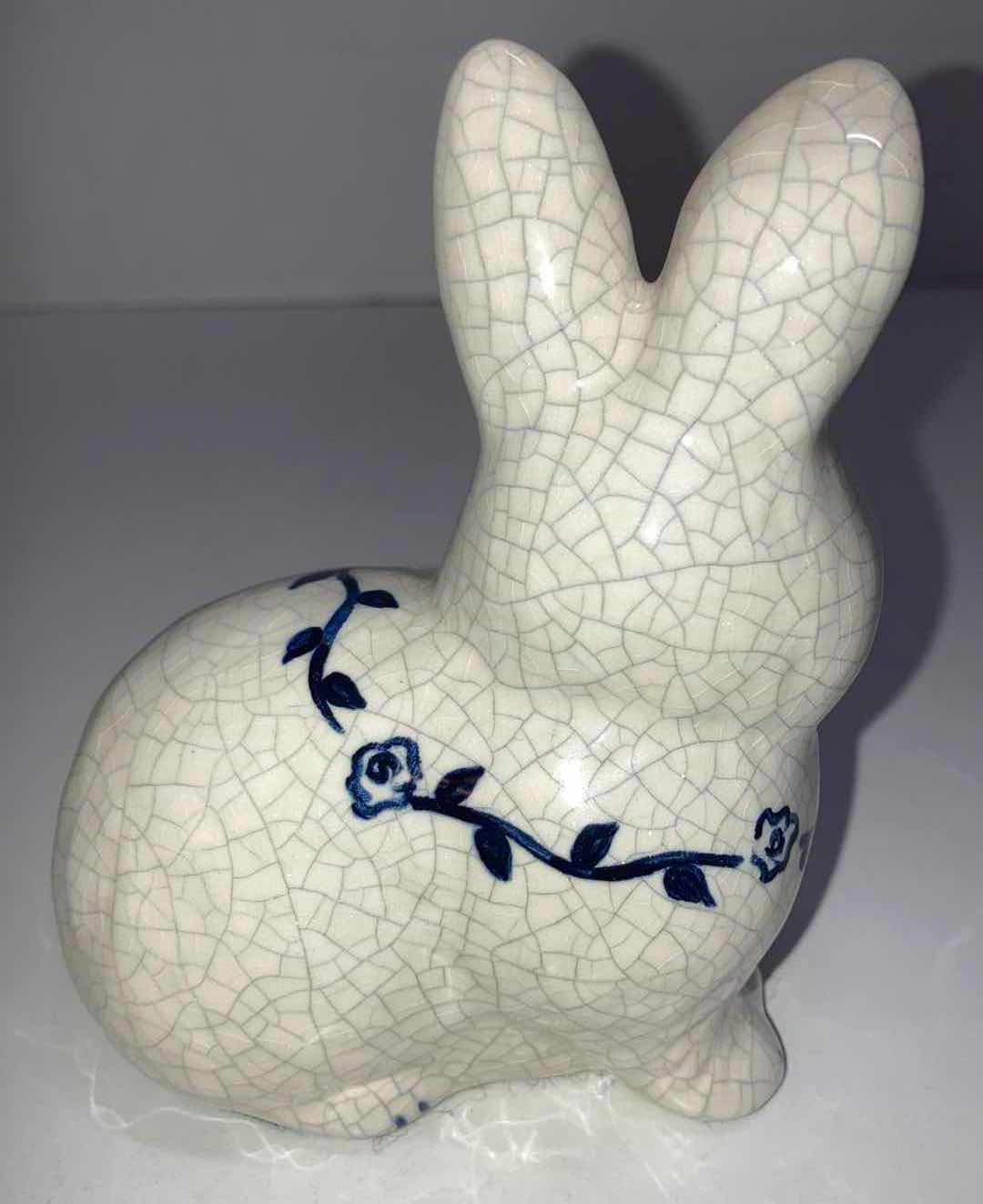 Photo 1 of DEDHAM POTTERY CRACKLE GLAZE BUNNY FIGURINE H4.25”
