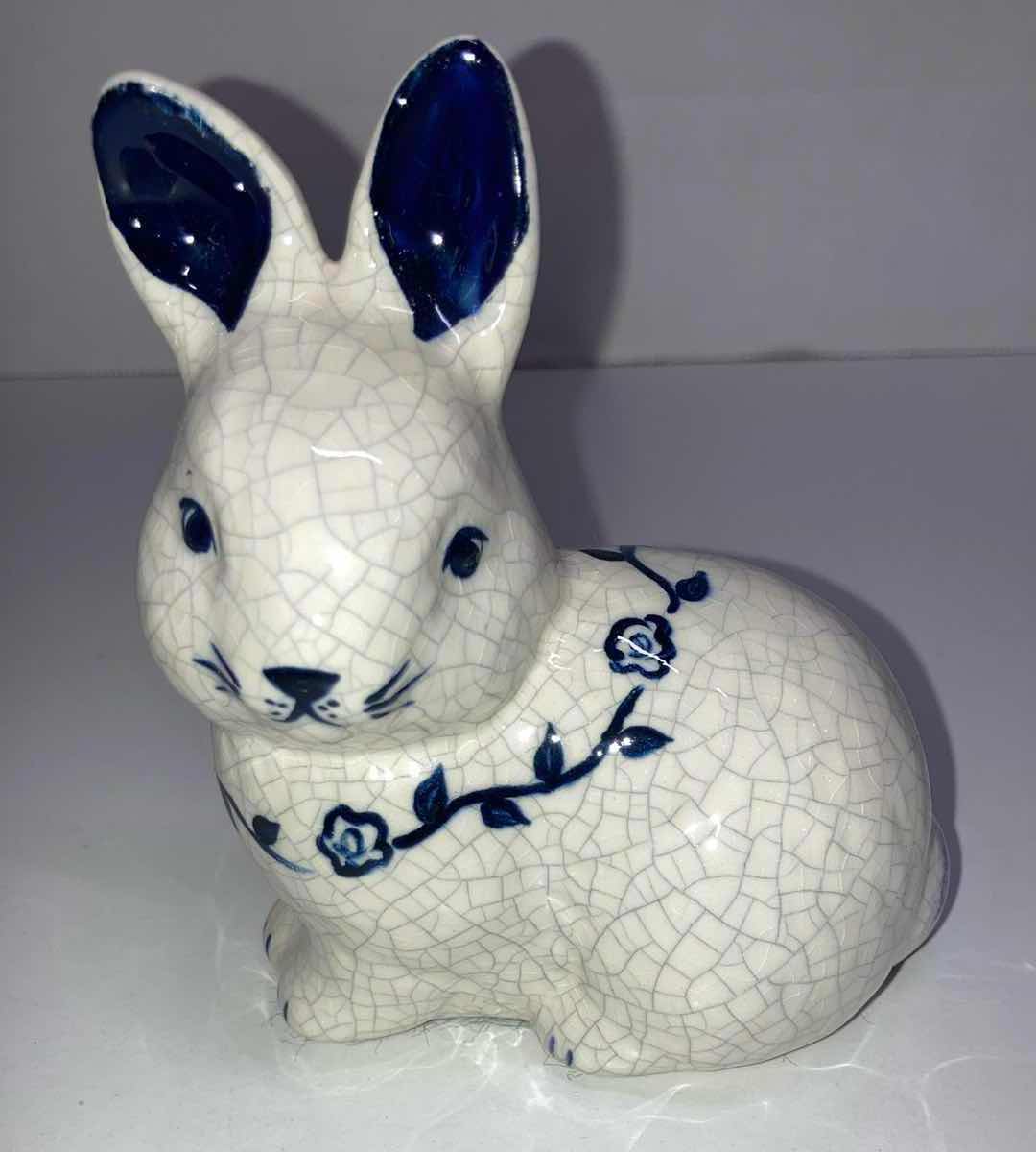 Photo 1 of DEDHAM POTTERY CRACKLE GLAZE BUNNY FIGURINE H4.25”