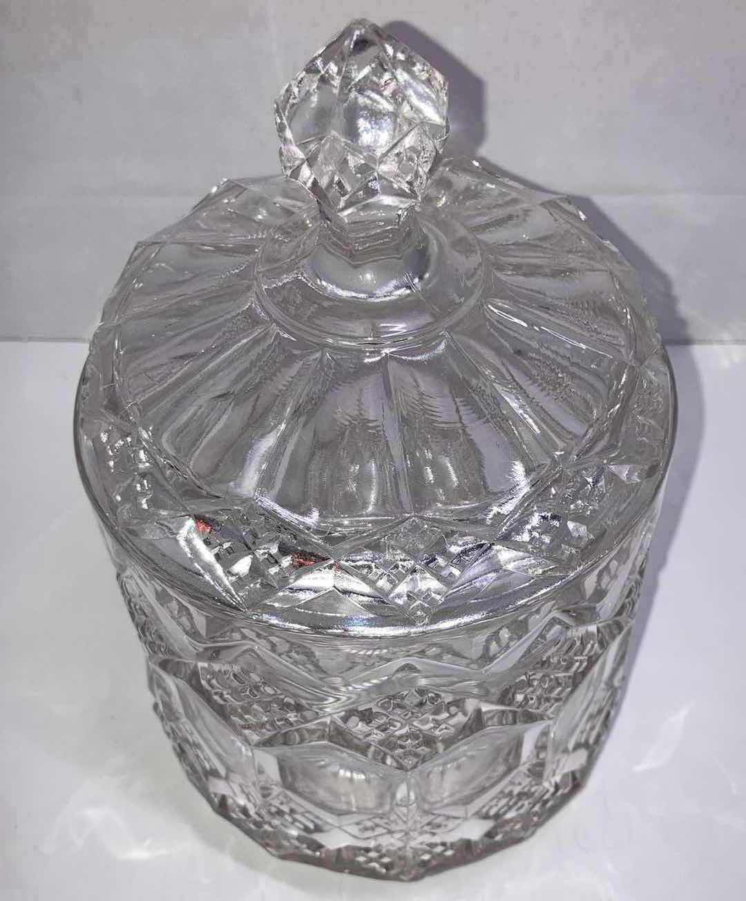 Photo 1 of IMPERIAL GLASS LIDDED CANDY DISH W DIAMOND CUT PATTERN H9”