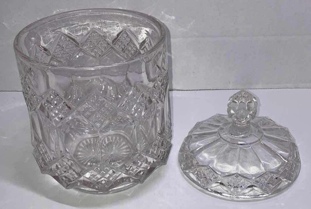 Photo 1 of IMPERIAL GLASS LIDDED CANDY DISH W DIAMOND CUT PATTERN H9”