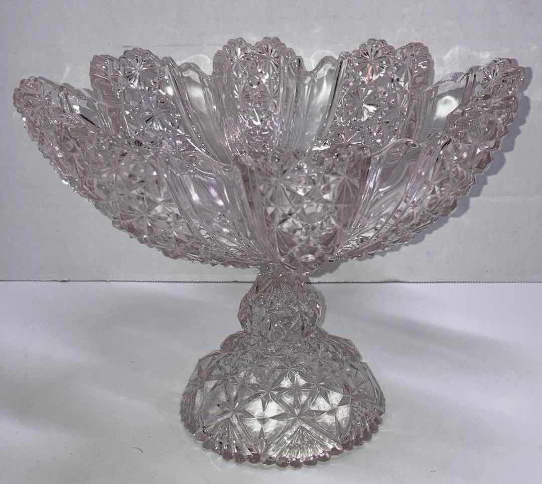 Photo 1 of EARLY AMERICAN PRESSED GLASS PEDESTAL PUNCH BOWL W DAISY PATTERN 10” X H8”