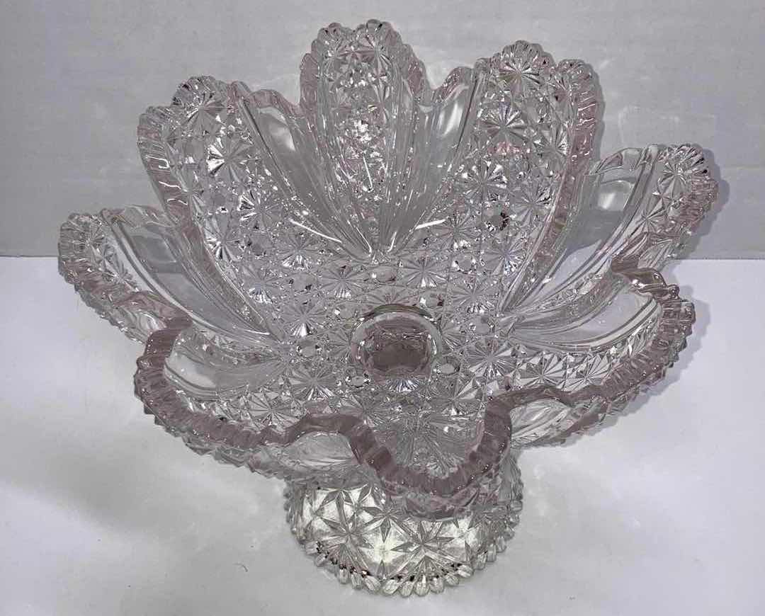 Photo 1 of EARLY AMERICAN PRESSED GLASS PEDESTAL PUNCH BOWL W DAISY PATTERN 10” X H8”