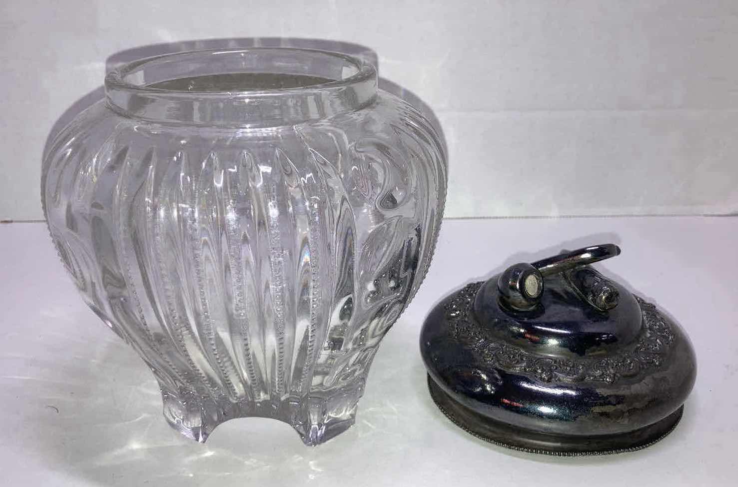 Photo 3 of GLASS JAR W STERLING SILVER PIPE/CUGAR LID 5.75” X H8”