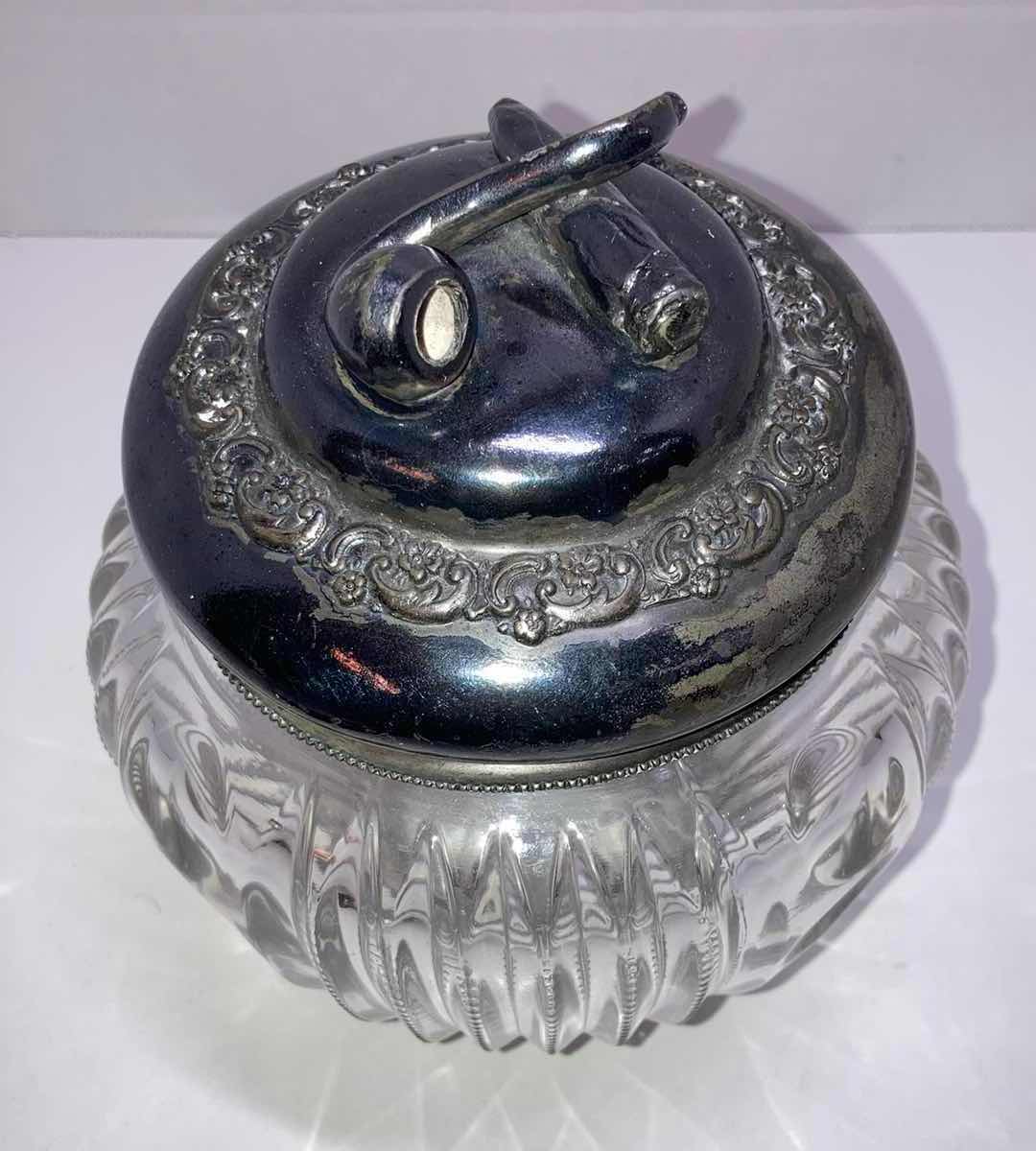 Photo 2 of GLASS JAR W STERLING SILVER PIPE/CUGAR LID 5.75” X H8”
