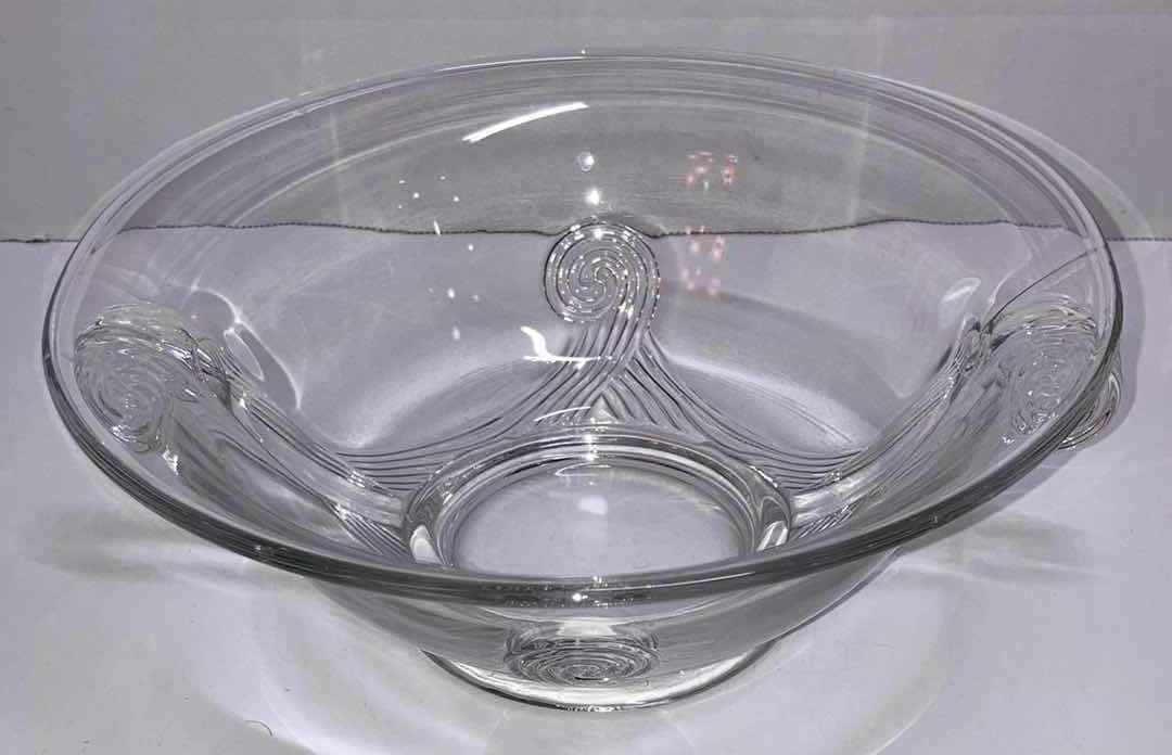 Photo 1 of ART DECO FOSTORIA GLASS BOWL WSWIRL HANDLES 8.5” X H3.5”