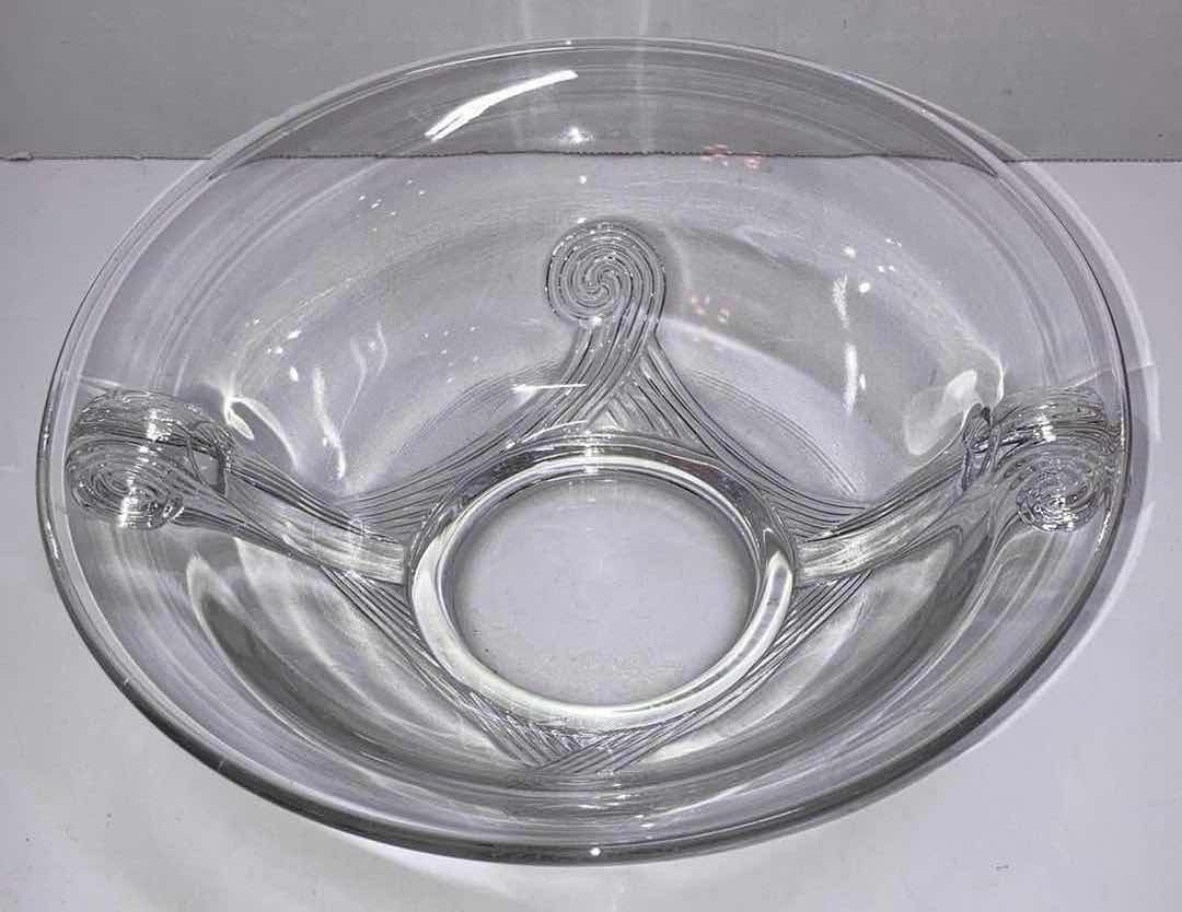 Photo 1 of ART DECO FOSTORIA GLASS BOWL WSWIRL HANDLES 8.5” X H3.5”