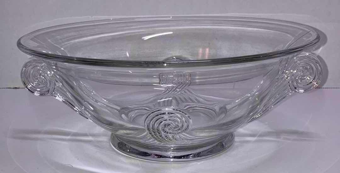 Photo 1 of ART DECO FOSTORIA GLASS BOWL WSWIRL HANDLES 8.5” X H3.5”