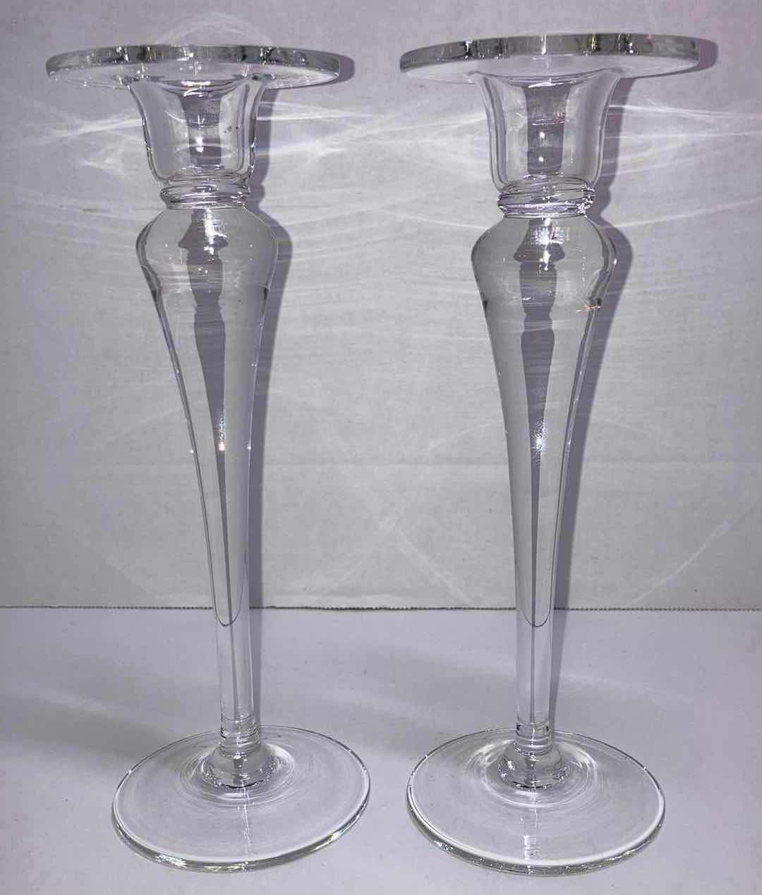 Photo 1 of GLASS SINGLE CANDLESTICK HOLDER (2) H9”