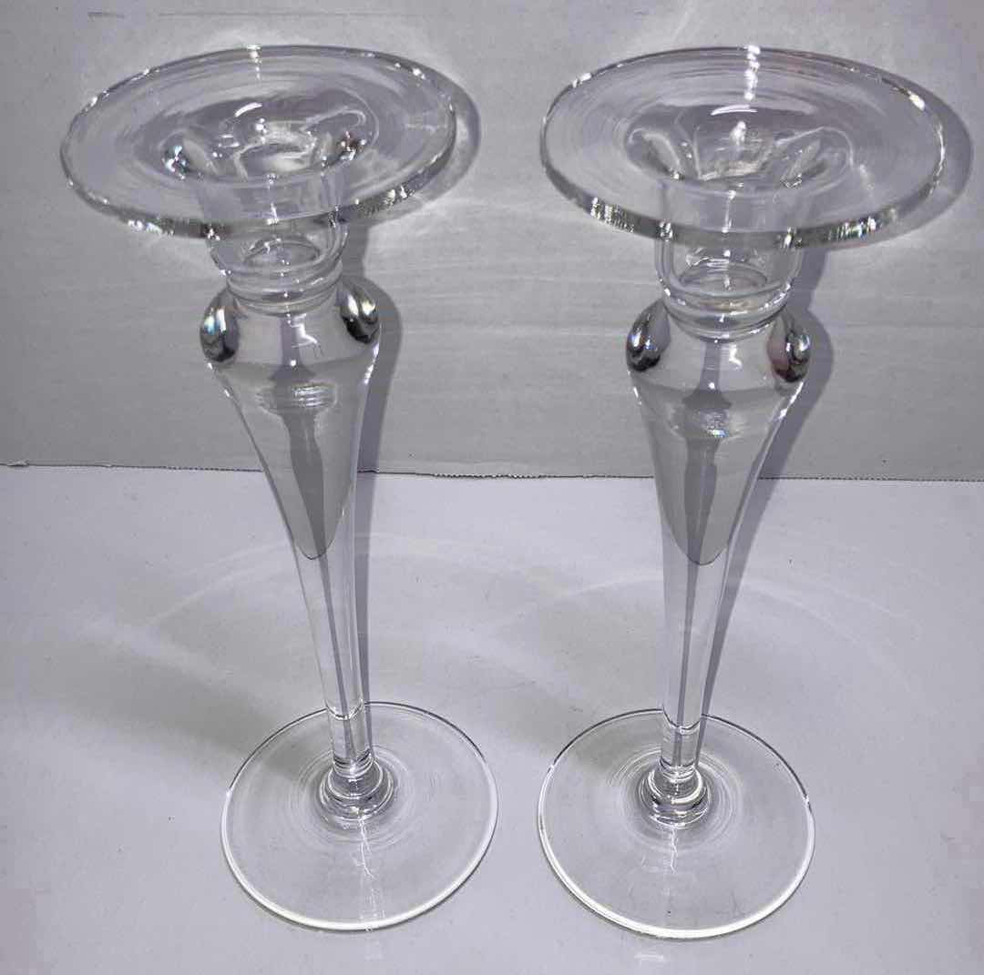 Photo 2 of GLASS SINGLE CANDLESTICK HOLDER (2) H9”