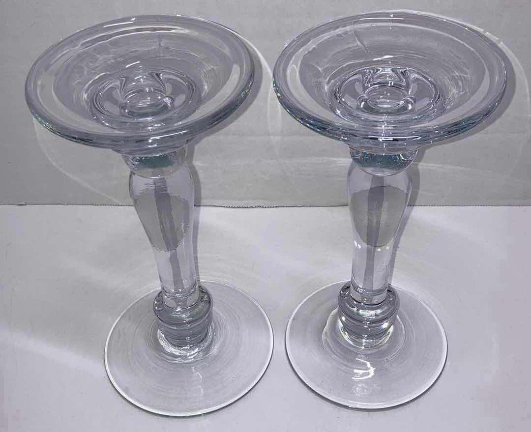Photo 2 of 1960s MODERN TRANSLUCENT GLASS DORIC COLUMN CANDLESTICK HOLDER (2) 4.5” X 8.5”