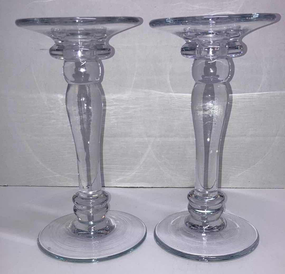 Photo 1 of 1960s MODERN TRANSLUCENT GLASS DORIC COLUMN CANDLESTICK HOLDER (2) 4.5” X 8.5”