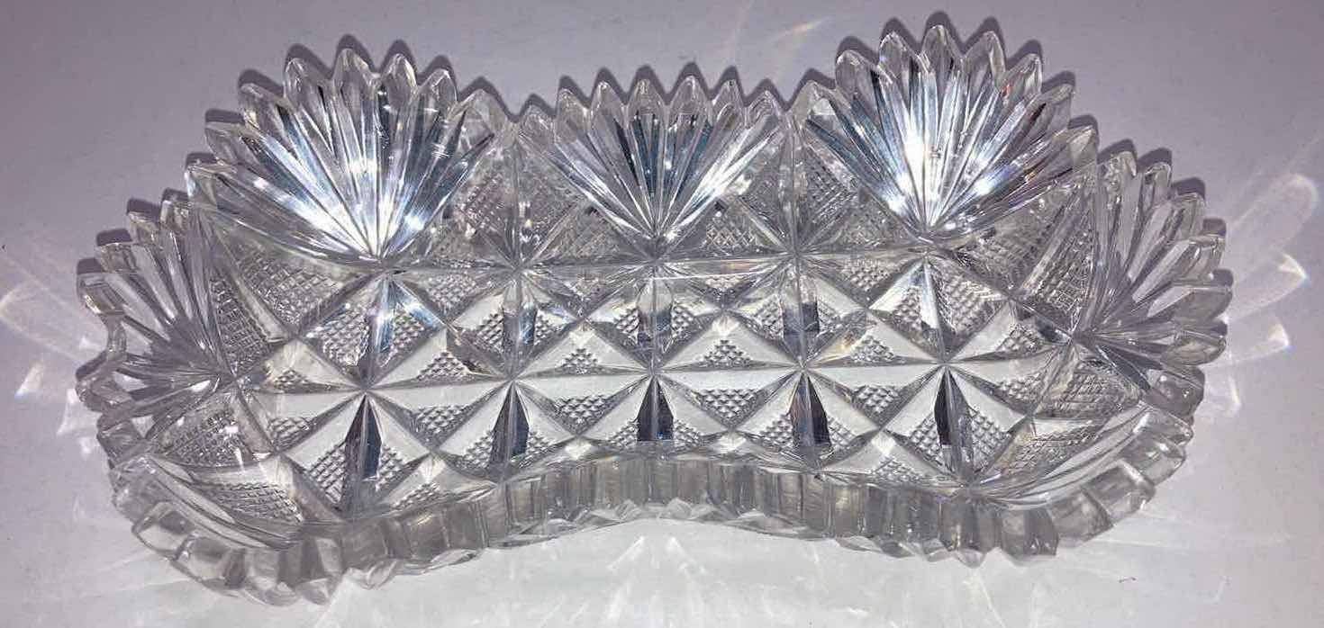 Photo 1 of AMERICAN BRILLIANT CUT GLASS RELISH TRAY 6.75” X 4” H1.25”