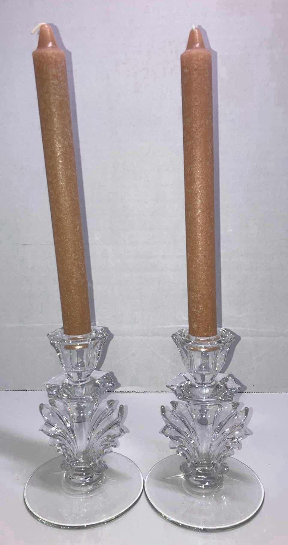 Photo 1 of FOSTORIA GLASS ARCADY BAROQUE SHAPED CANDLESTICK HOLDER (2) H5.75” (CANDELS ARE INCLUDED)