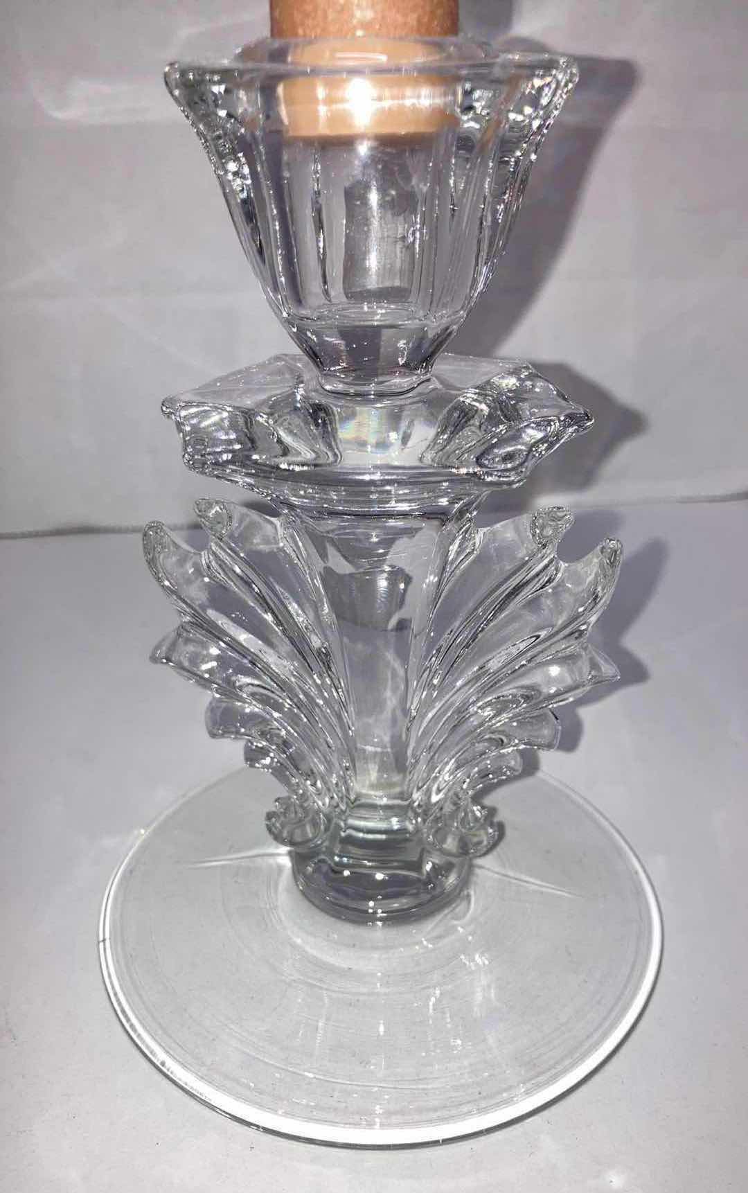Photo 3 of FOSTORIA GLASS ARCADY BAROQUE SHAPED CANDLESTICK HOLDER (2) H5.75” (CANDELS ARE INCLUDED)