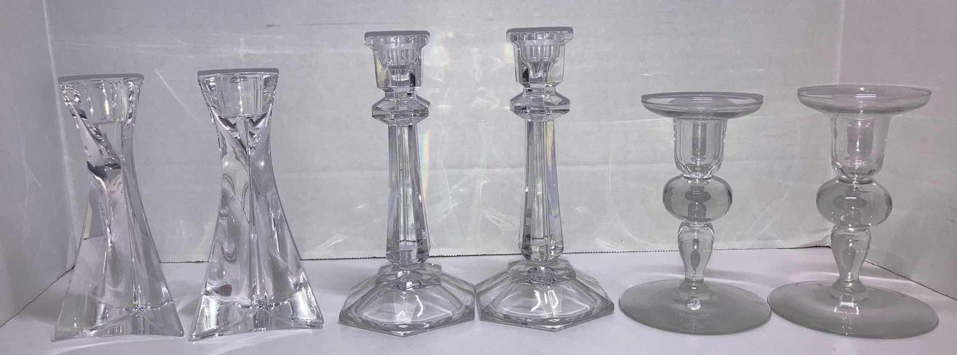 Photo 1 of CLEAR GLASS/CRYSTAL CANDLESTICK HOLDERS- VARIOUS STYLES & SIZES (5.25”-7”)