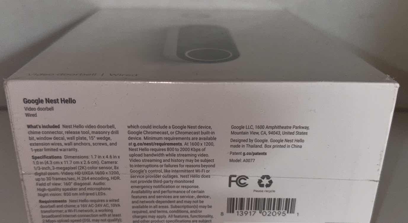 Photo 6 of NEW GOOGLE NEST HELLO VIDEO DOORBELL, WIRED (MODEL A0077)