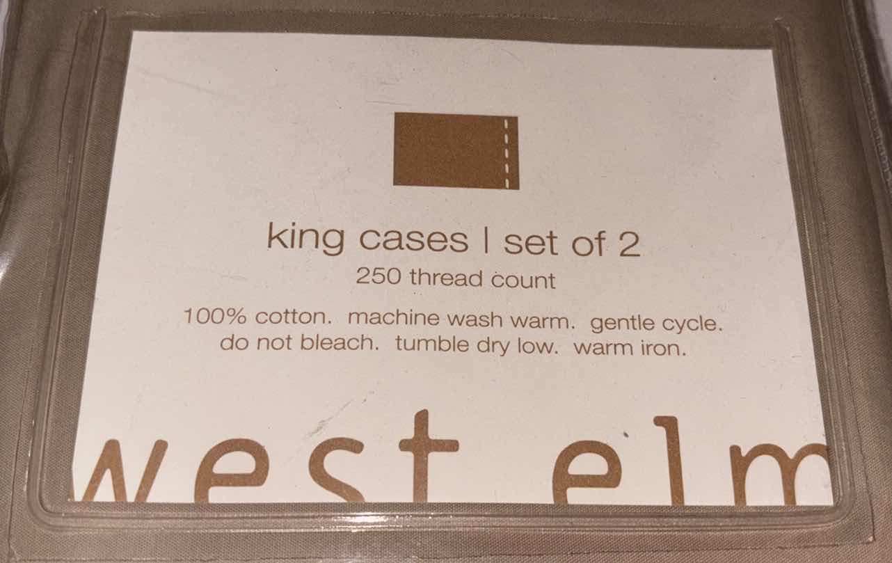 Photo 1 of NEW 2-PACK WEST ELM SET OF 2 KING PILLOW CASES, 250 THREAD COUNT (COLOR TAN)