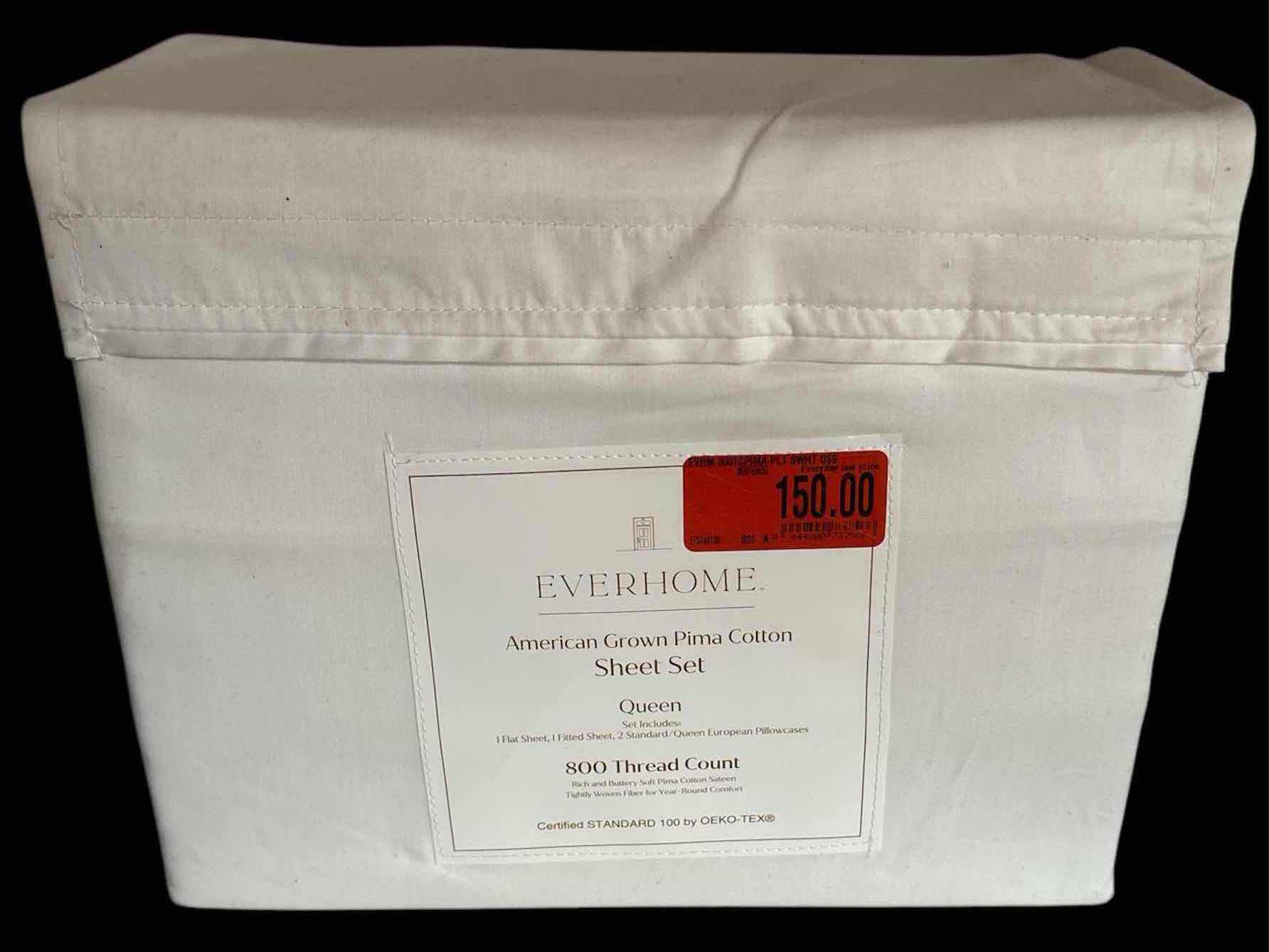 View 1 of NEW EVERHOME AMERICAN GROWN PIMA COTTON QUEEN 4 PC SHEET SET, 800 THREAD COUNT BRIGHT WHITE