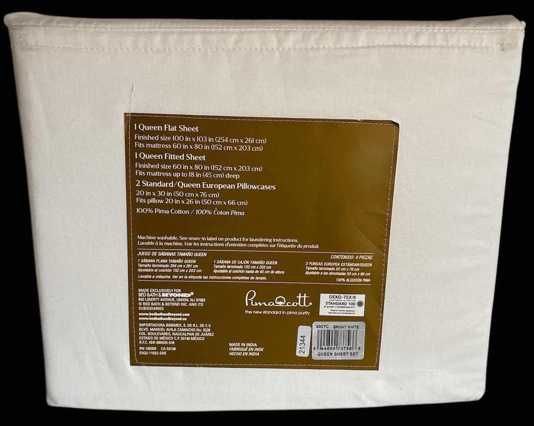 View 2 of NEW EVERHOME AMERICAN GROWN PIMA COTTON QUEEN 4 PC SHEET SET, 800 THREAD COUNT BRIGHT WHITE