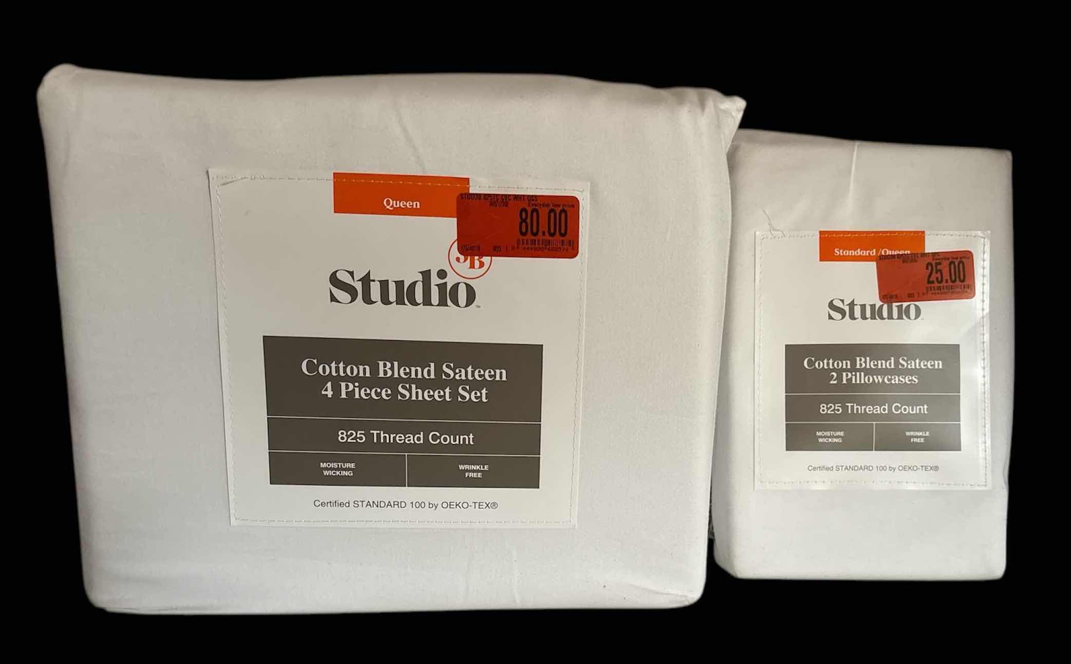Photo 1 of NEW STUDIO 3B COTTON BLEND SATEEN QUEEN 4 PC SHEET SET, 825 THREAD COUNT WHITE & 2 PC COTTON BLEND SATEEN 2 STANDARD PILLOW CASES, 825 THREAD COUNT WHITE
