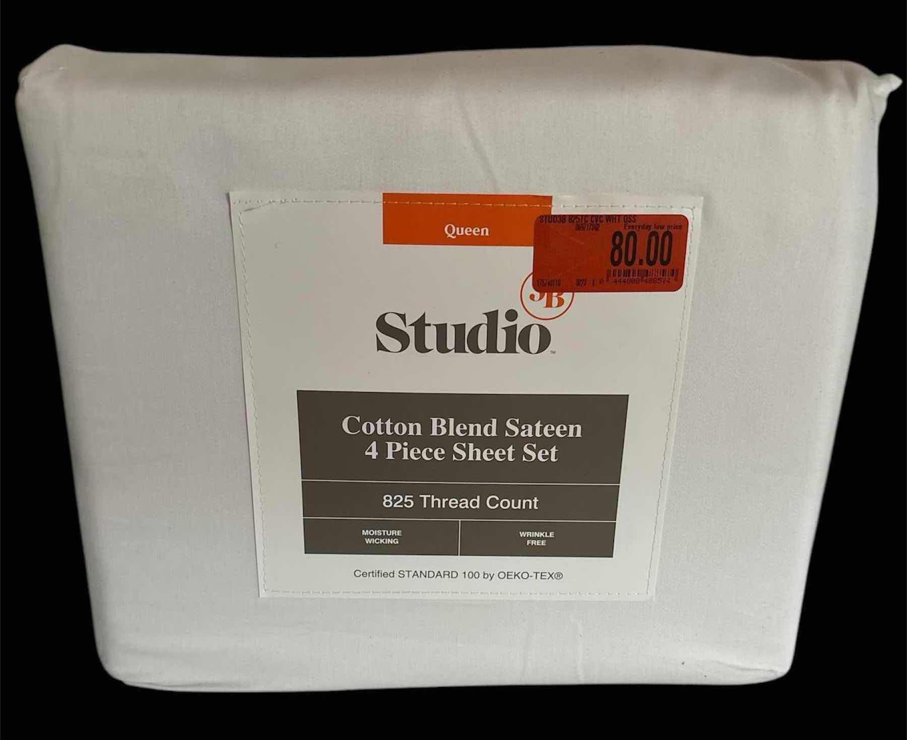 Photo 1 of NEW STUDIO 3B COTTON BLEND SATEEN QUEEN 4 PC SHEET SET, 825 THREAD COUNT WHITE & 2 PC COTTON BLEND SATEEN 2 STANDARD PILLOW CASES, 825 THREAD COUNT WHITE