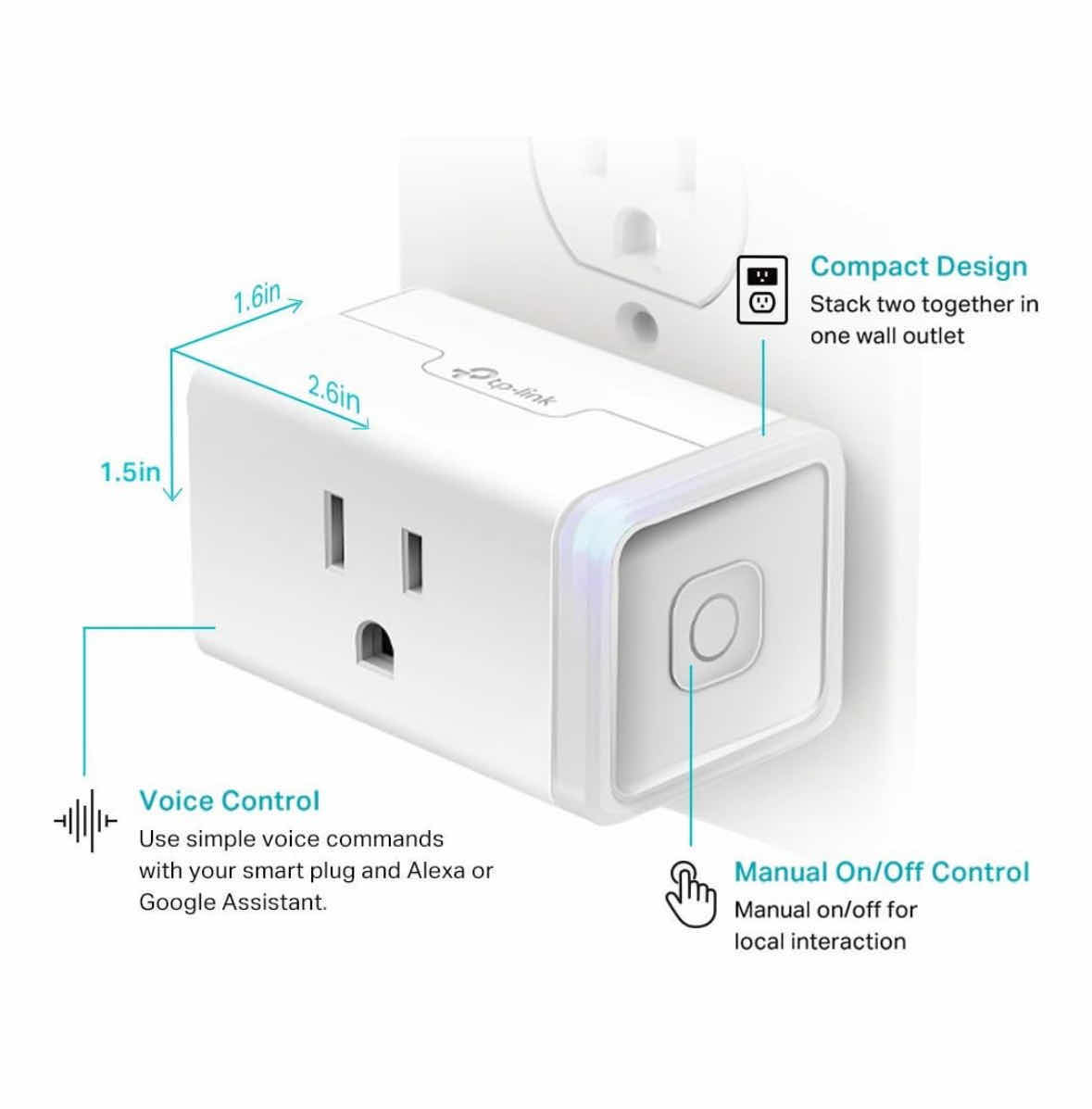 Photo 6 of 2-PACK KASA SMART PLUG BY TP-LINK, SMART HOME WI-FI OUTLET WORKS W ALEXA, ECHO, GOOGLE HOME & IFTTT, NO HUB REQUIRED, REMOTE CONTROL, WHITE (HS103)