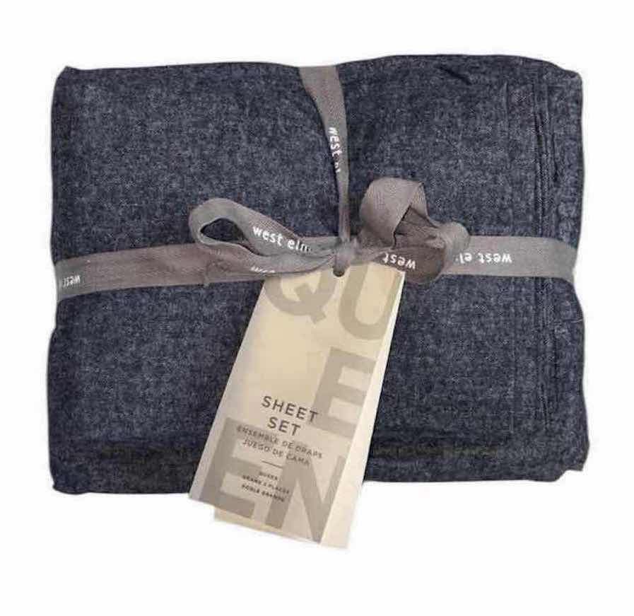 Photo 1 of NEW WEST ELM 4 PC QUEEN FLANNEL SHEET SET, MIDNIGHT