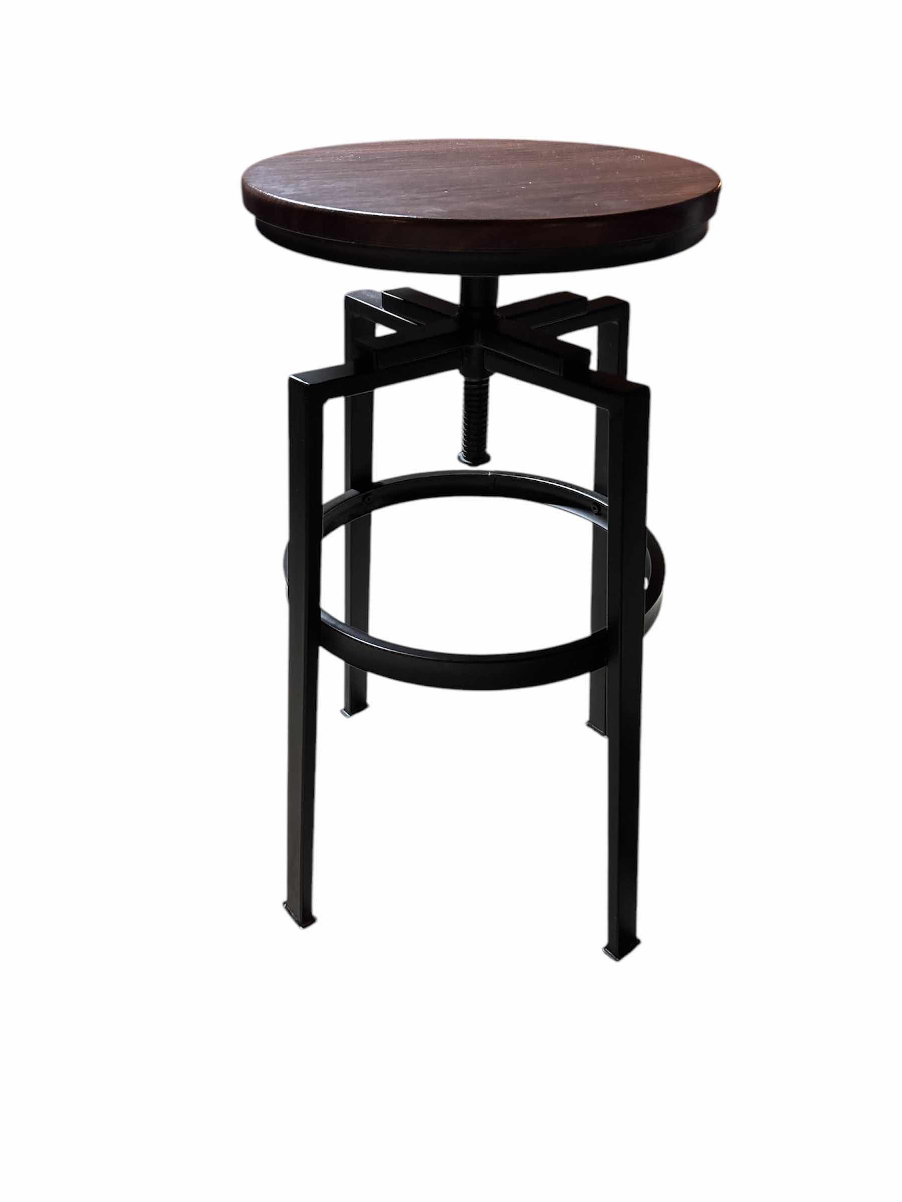 Photo 1 of COSTWAY VINTAGE ADJUSTABLE BAR STOOL, WOOD/METAL INDUSTRIAL BACKLESS PUB CHAIR DESIGN